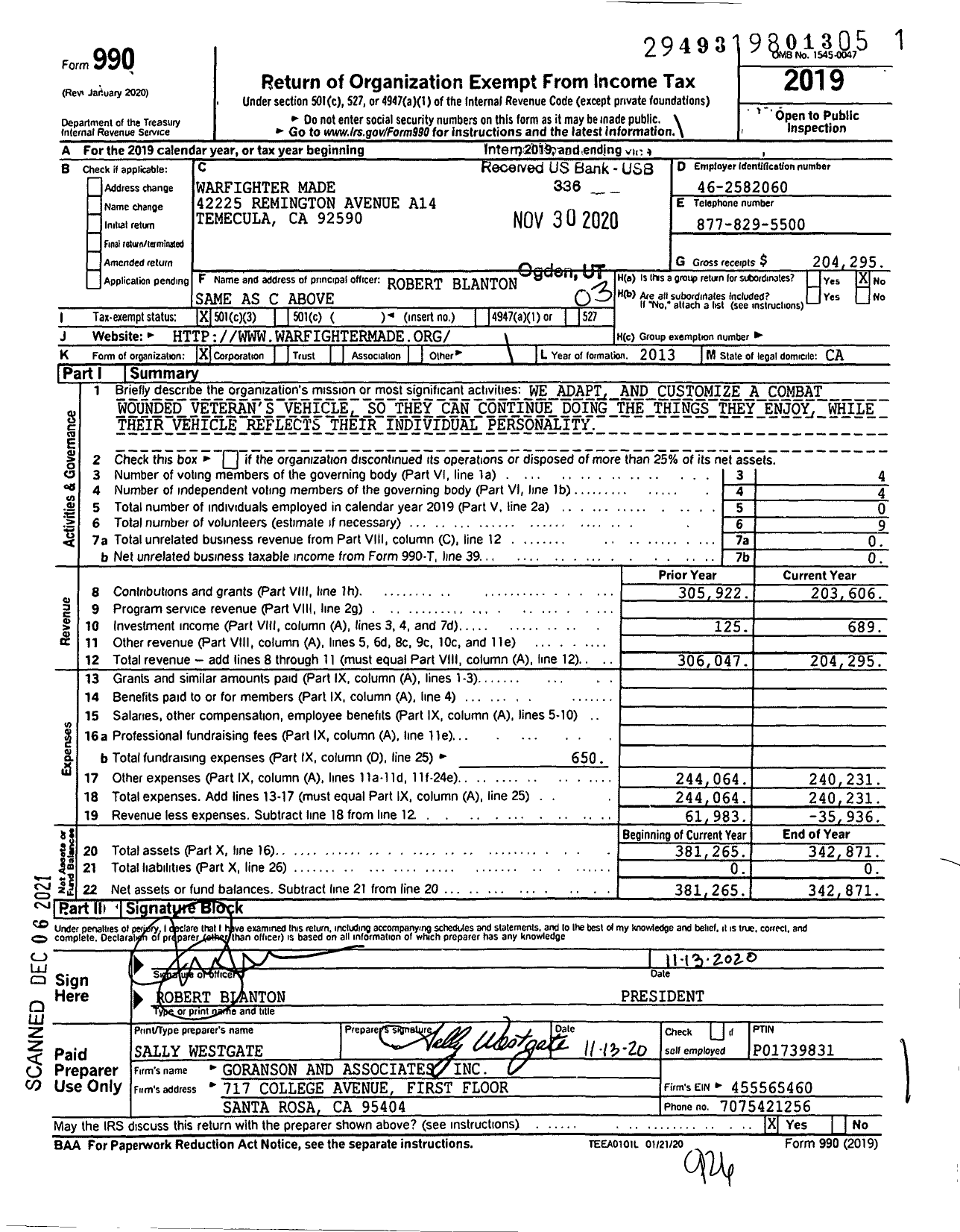 Image of first page of 2019 Form 990 for Warfighter Made