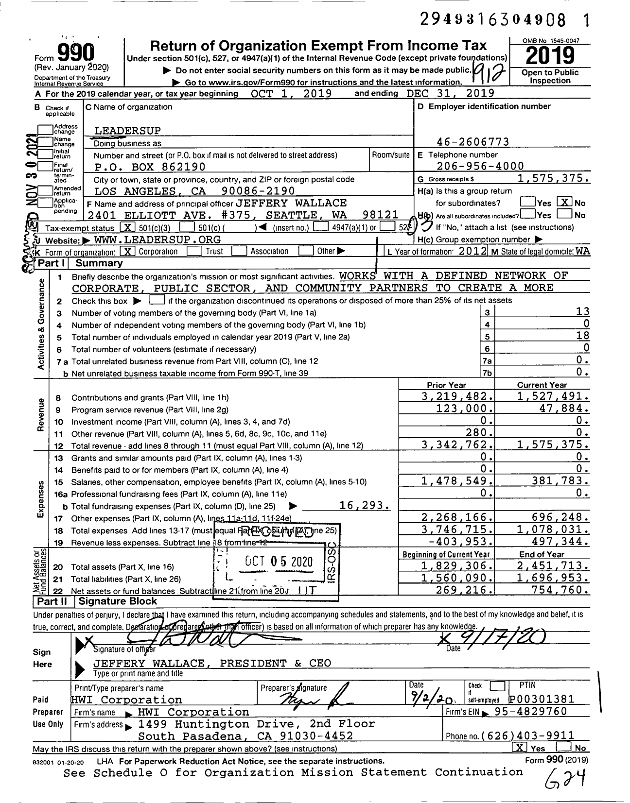 Image of first page of 2019 Form 990 for LeadersUp