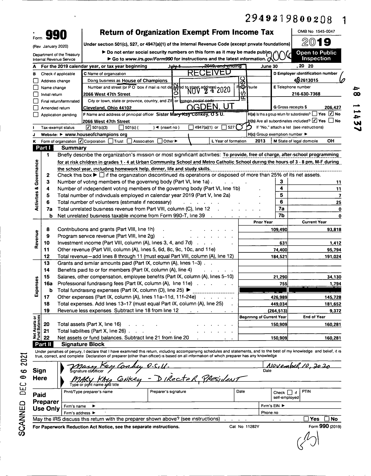 Image of first page of 2019 Form 990 for House of Champions