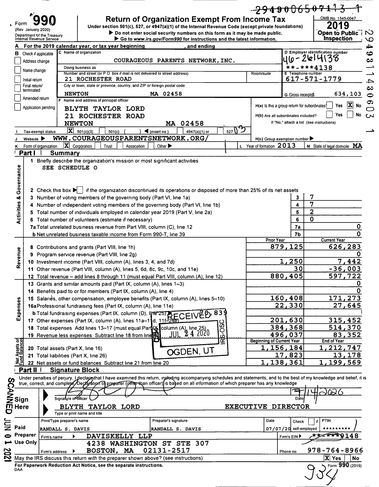 Image of first page of 2019 Form 990 for Courageous Parents Network