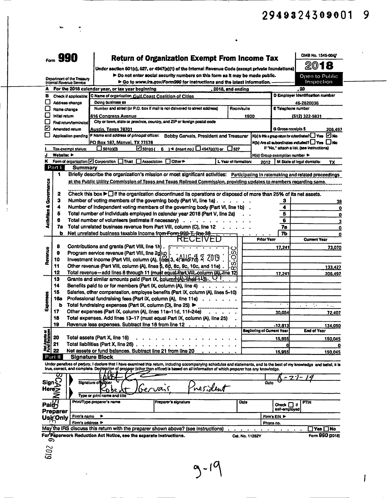 Image of first page of 2018 Form 990O for Gulf Coast Coalition of Cities