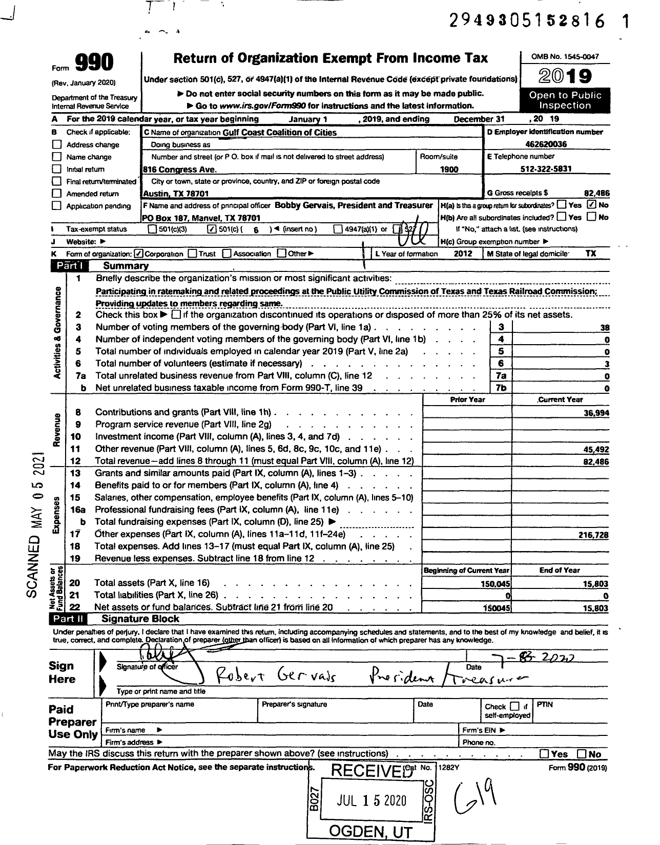 Image of first page of 2019 Form 990O for Gulf Coast Coalition of Cities