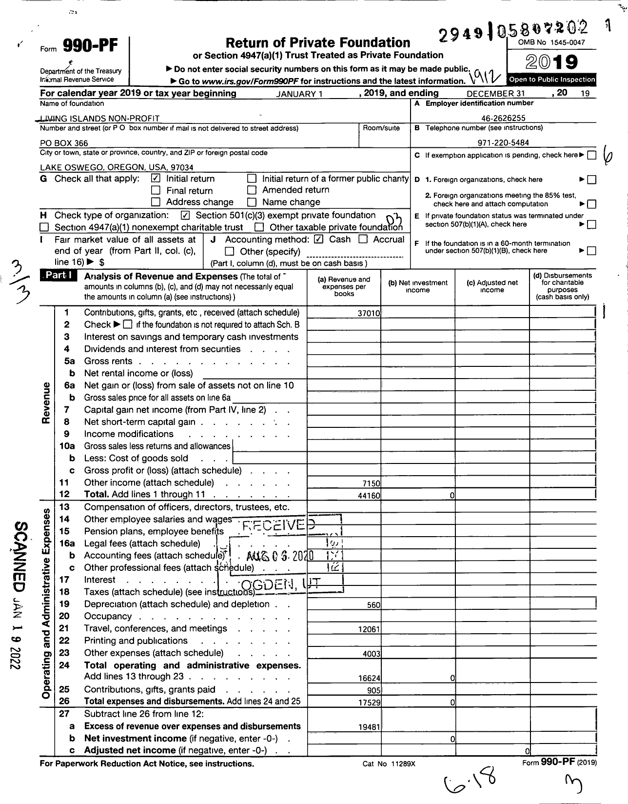 Image of first page of 2019 Form 990PF for Living Islands Non-Profit