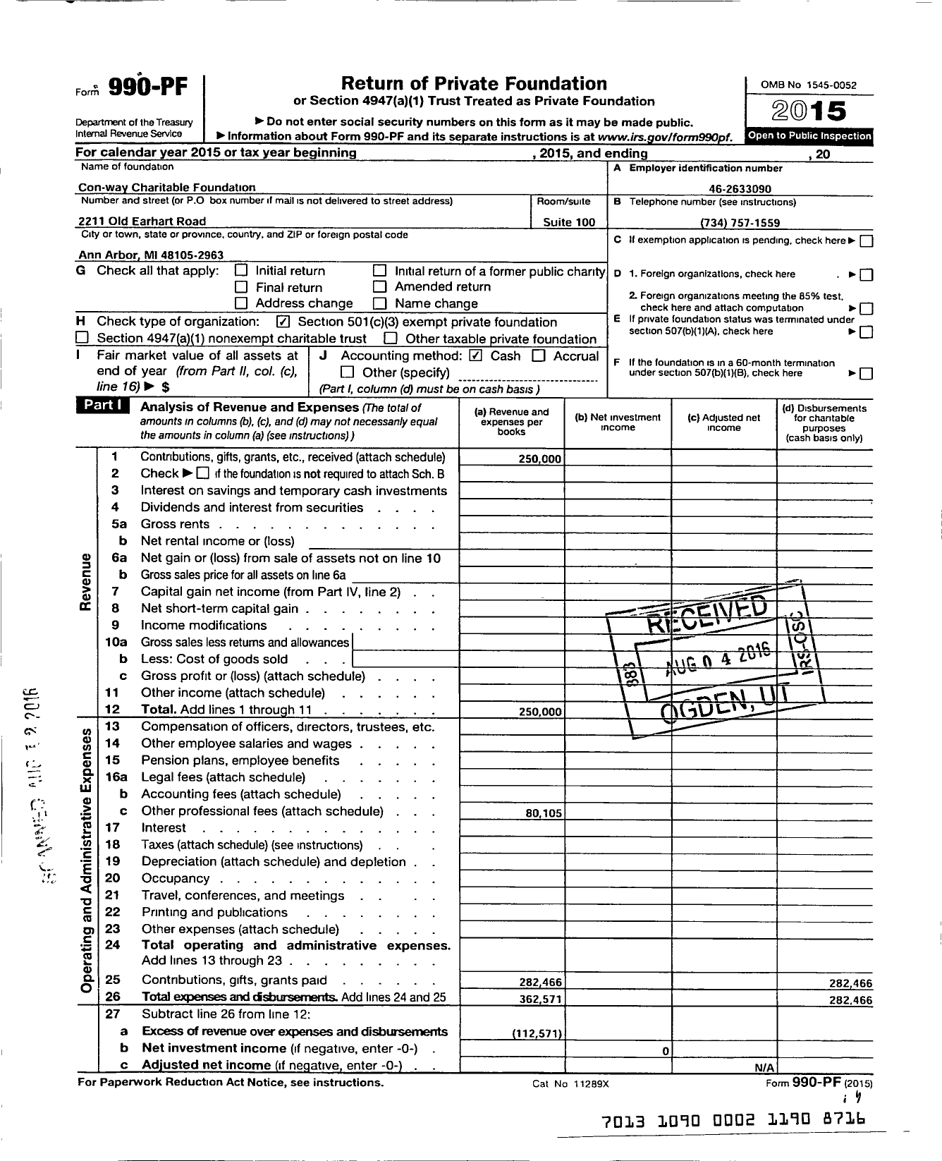Image of first page of 2015 Form 990PF for XPO Charitable Foundation