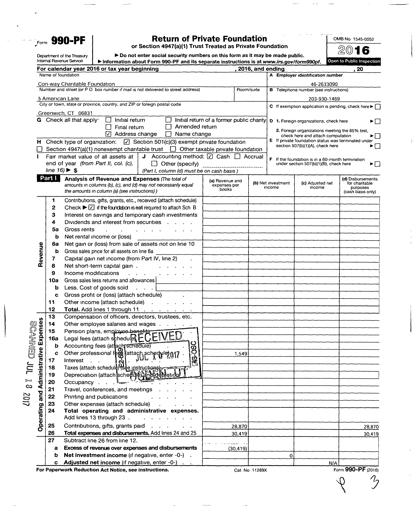 Image of first page of 2016 Form 990PF for XPO Charitable Foundation