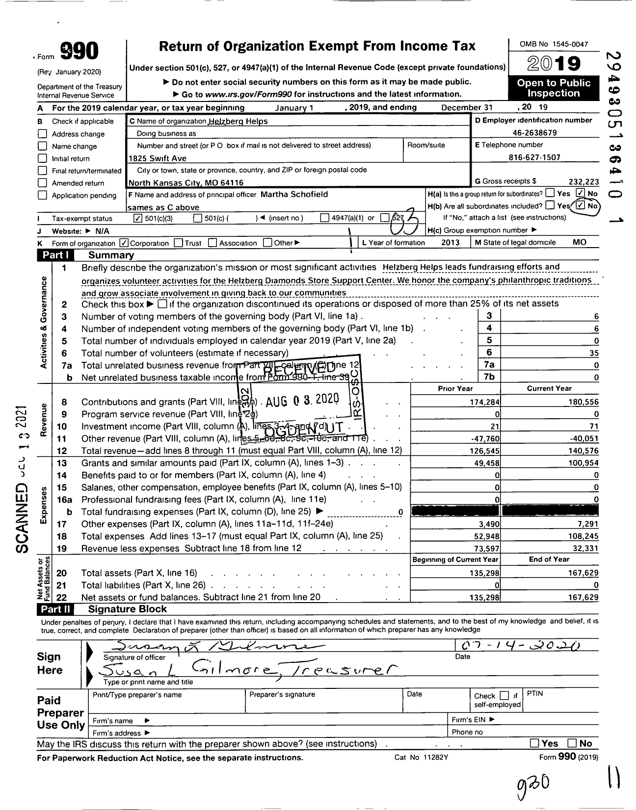 Image of first page of 2019 Form 990 for Helzberg Helps