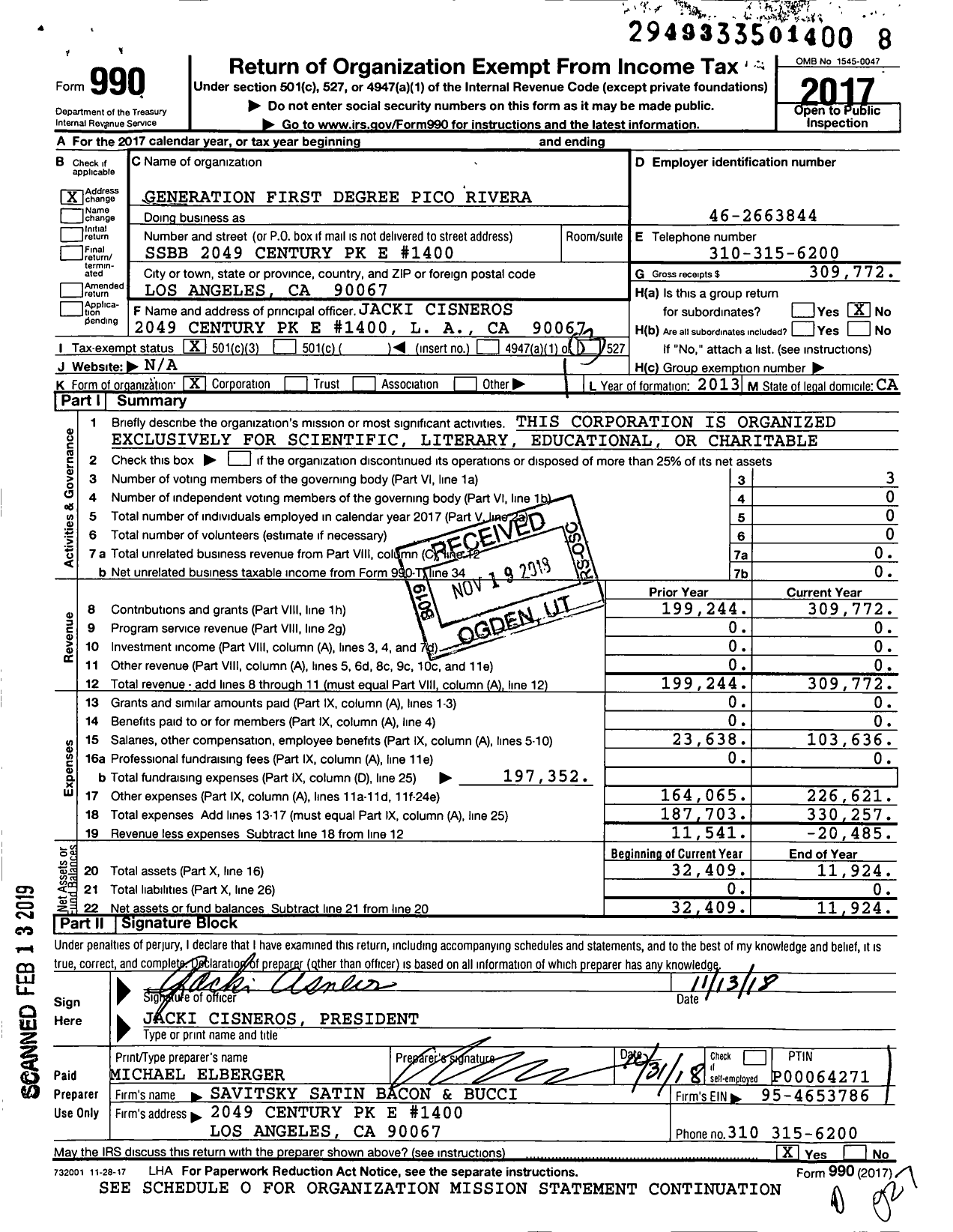 Image of first page of 2017 Form 990 for Generation First Degree Pico Rivera