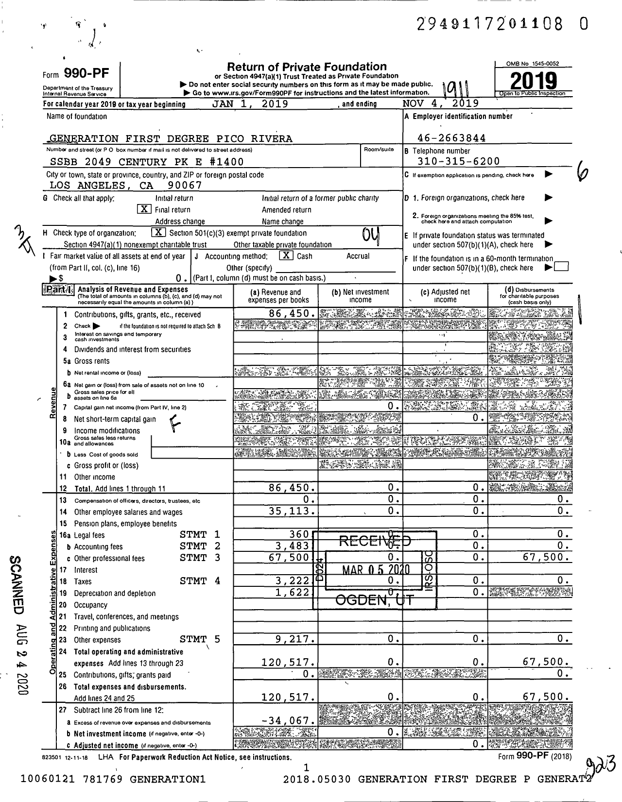 Image of first page of 2018 Form 990PR for Generation First Degree Pico Rivera