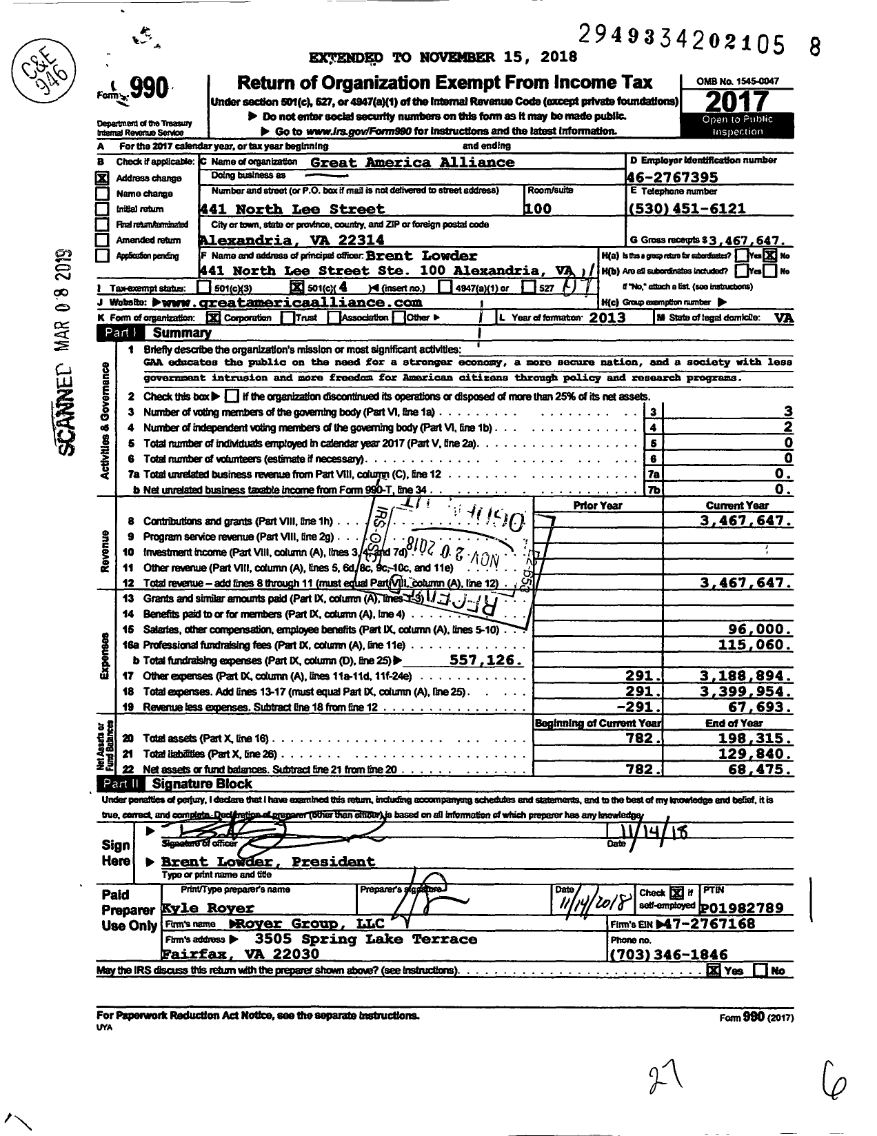 Image of first page of 2017 Form 990O for Reclaiming Americans Freedom
