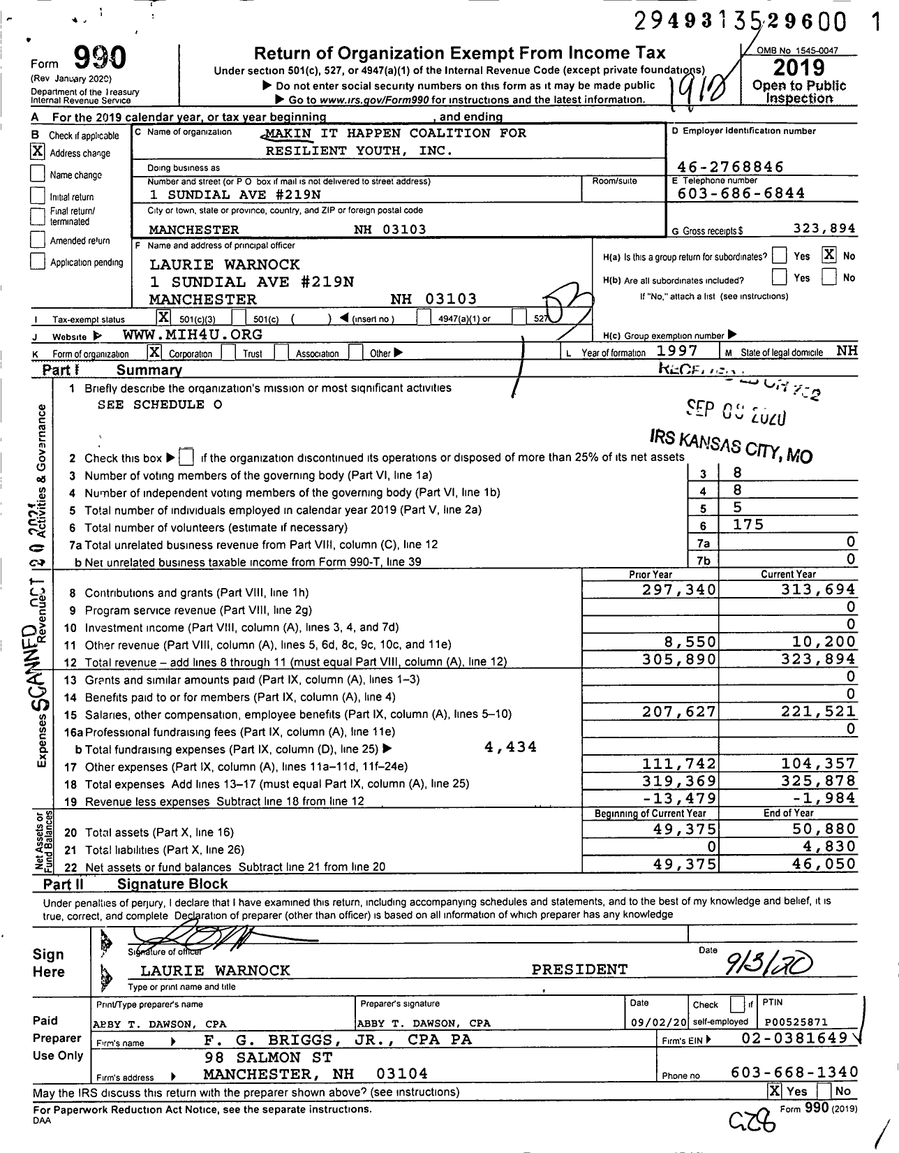 Image of first page of 2019 Form 990 for Makin It Happen Coalition for Resilient Youth