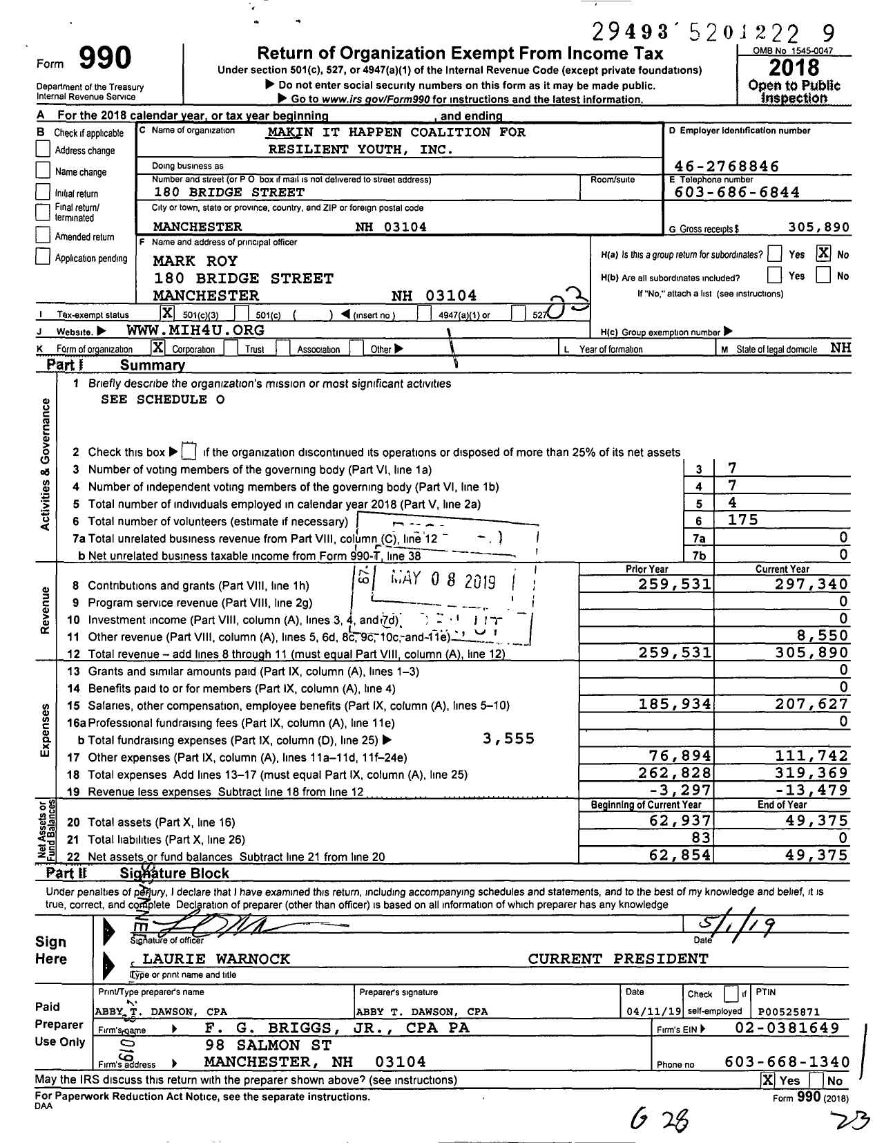 Image of first page of 2018 Form 990 for Makin It Happen Coalition for Resilient Youth