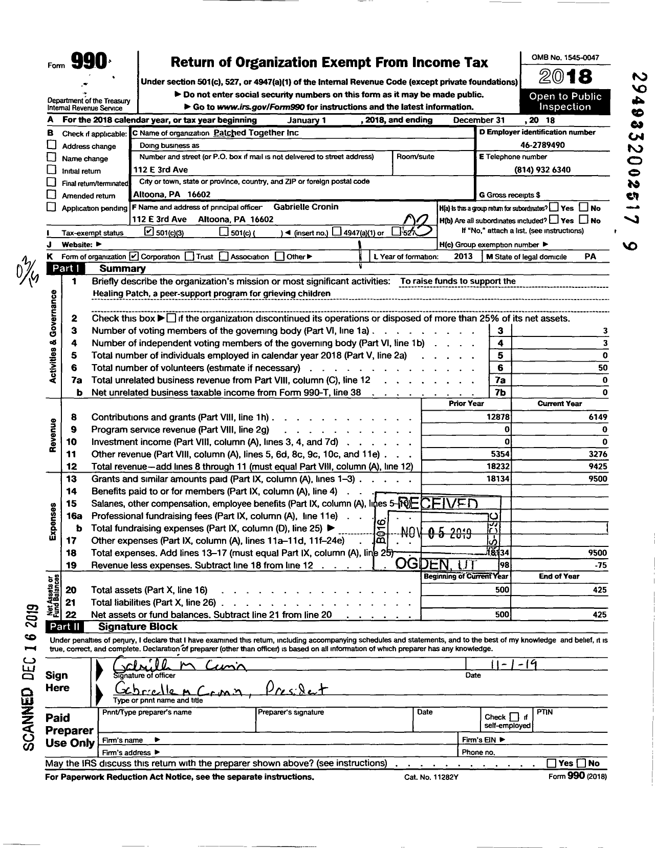 Image of first page of 2018 Form 990 for Patched Together