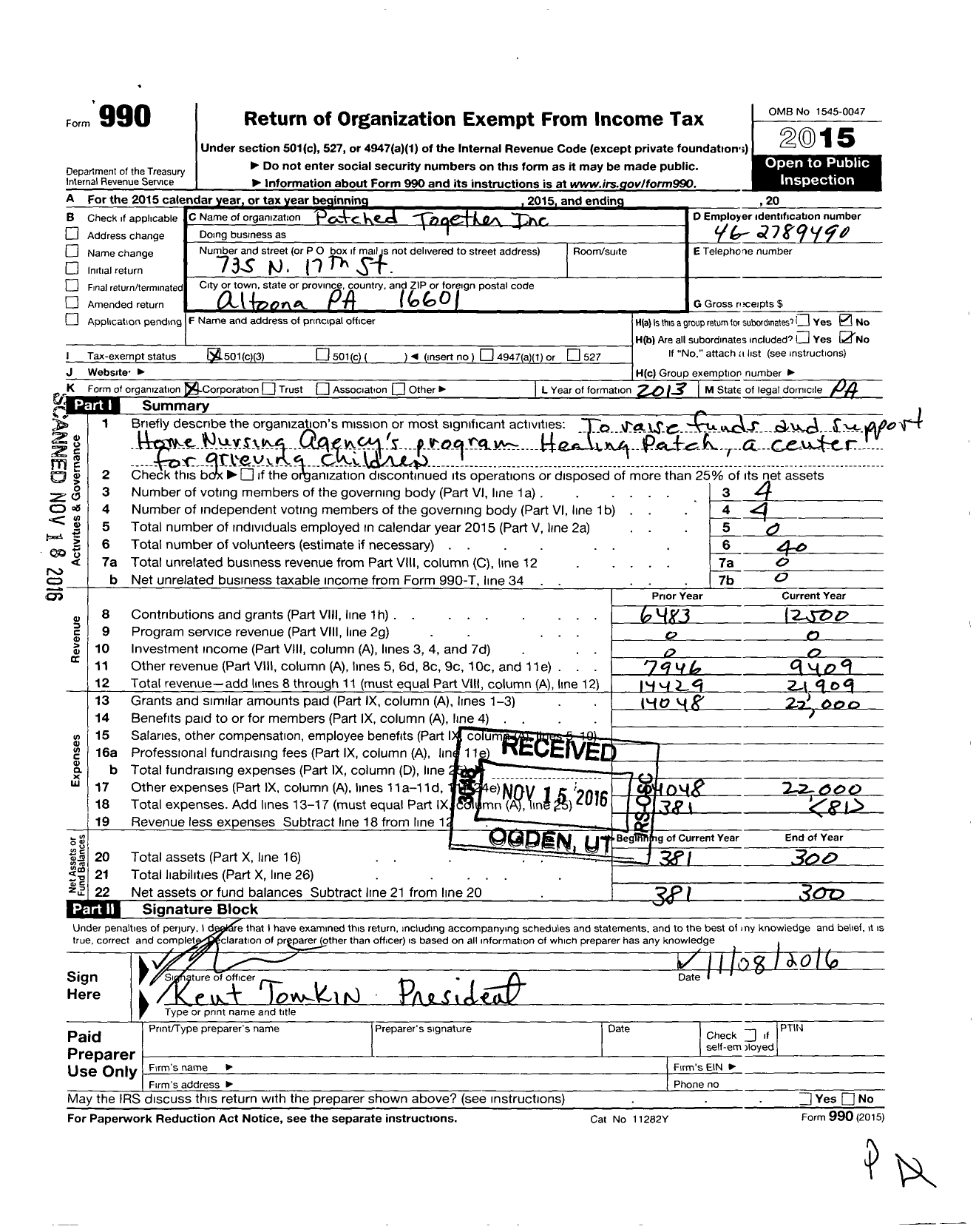 Image of first page of 2015 Form 990 for Patched Together