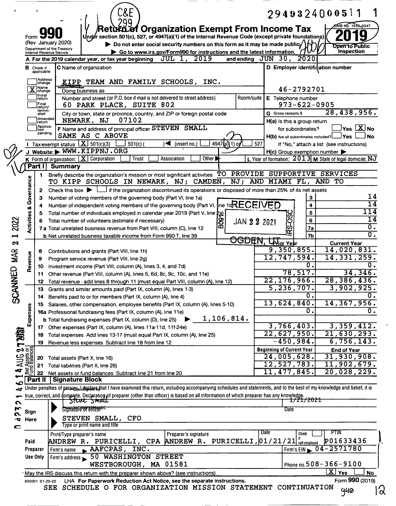 Image of first page of 2019 Form 990 for KIPP Team and Family Schools