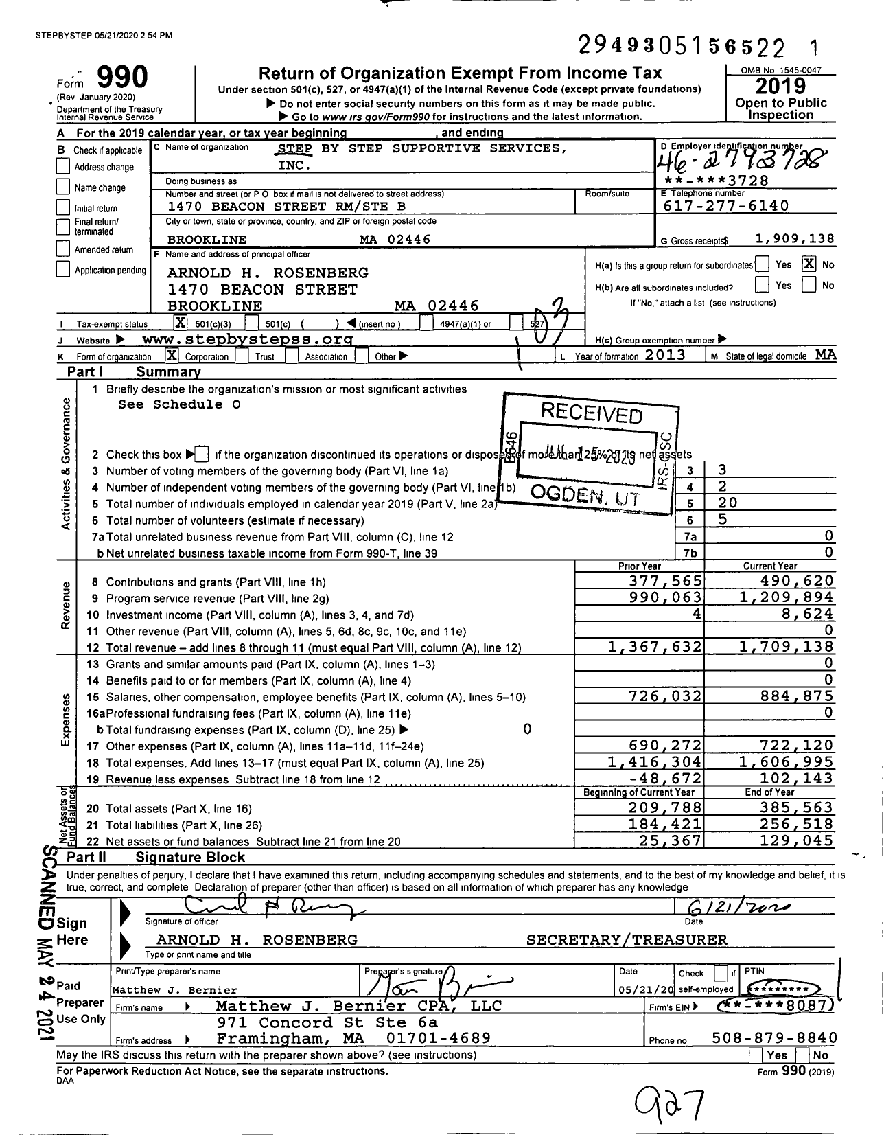Image of first page of 2019 Form 990 for Step By Step Supportive Services