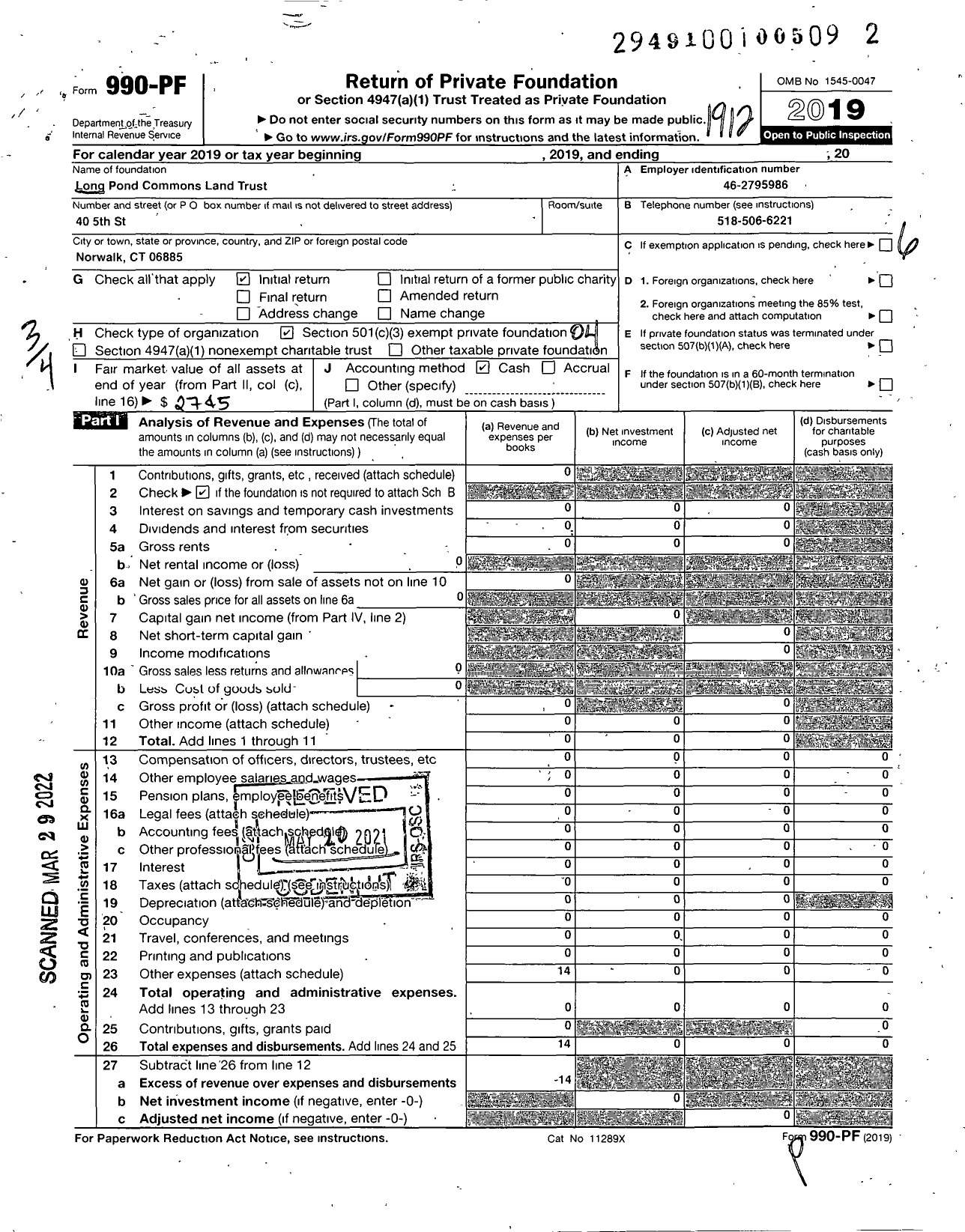 Image of first page of 2019 Form 990PF for Long Pond Common Land Trust