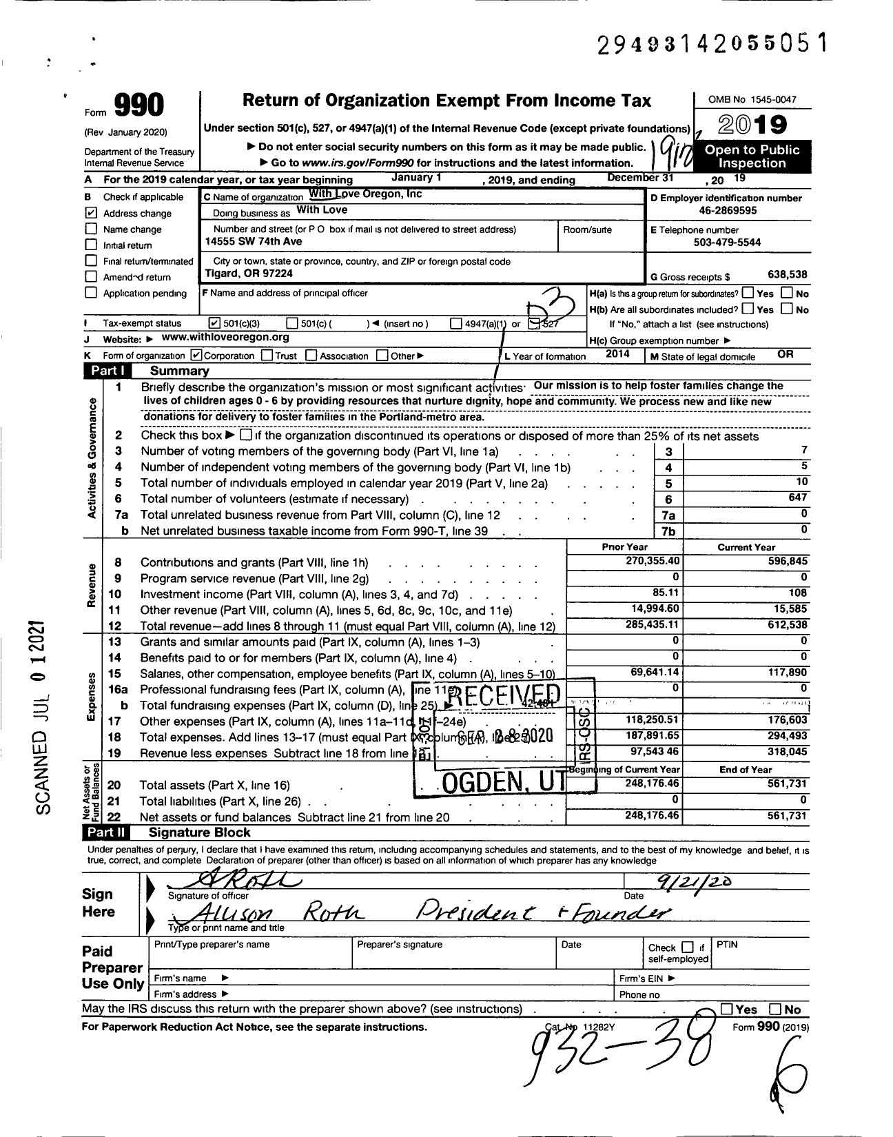 Image of first page of 2019 Form 990 for With Love