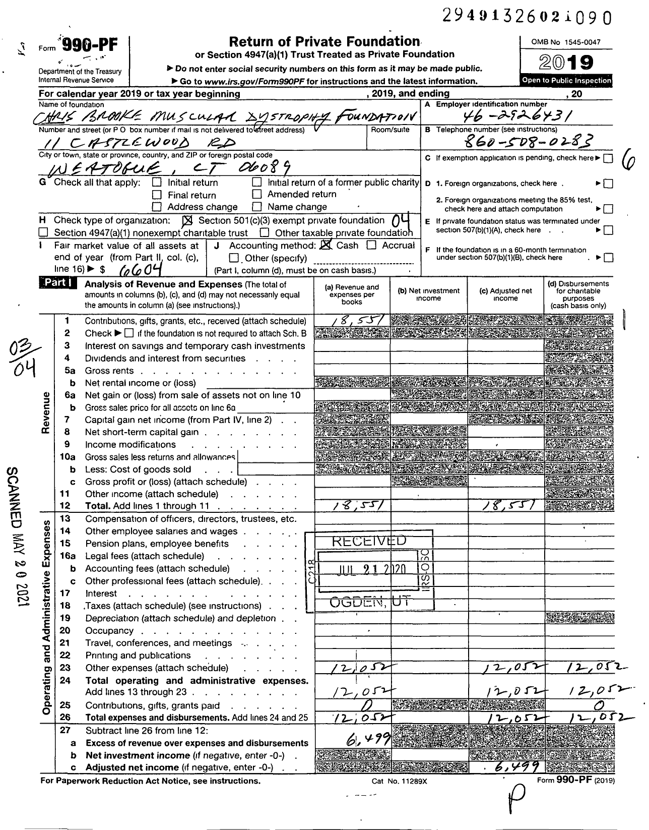 Image of first page of 2019 Form 990PF for Chris Brooke Muscular Dystrophy Foundation