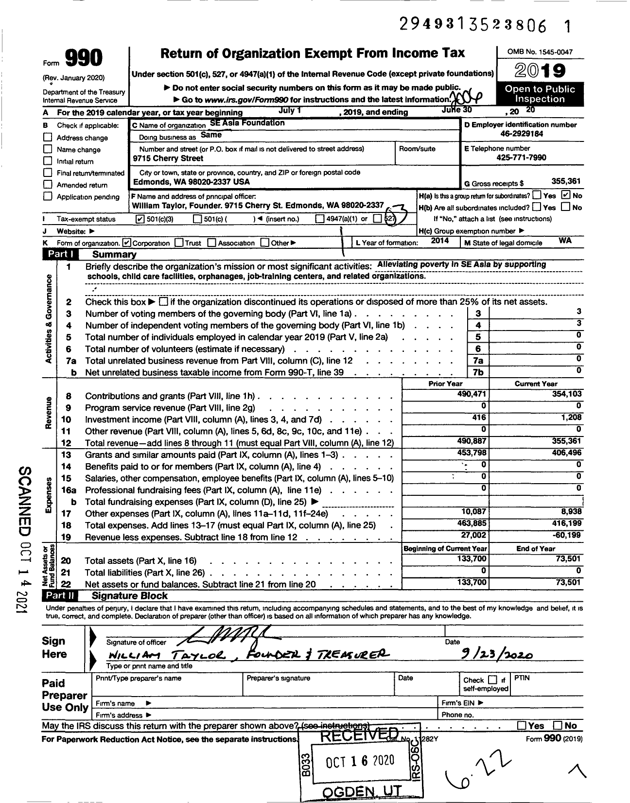 Image of first page of 2019 Form 990 for Se Asia Foundation