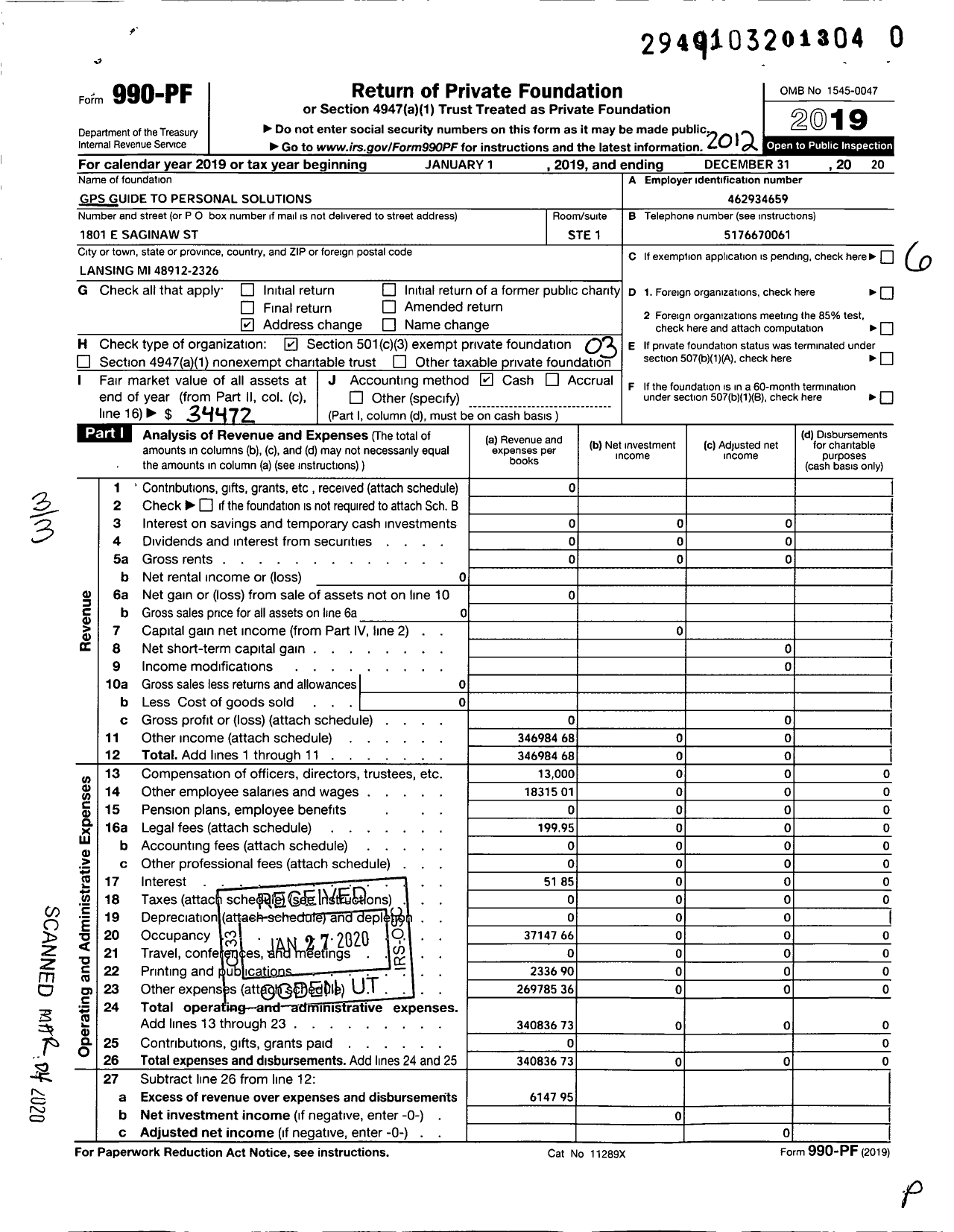 Image of first page of 2020 Form 990PR for GPS Guide To Personal Solutions