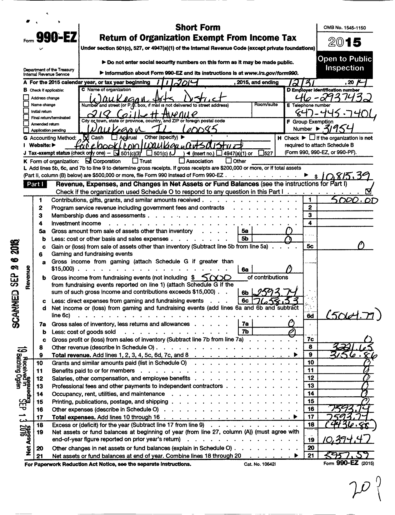 Image of first page of 2014 Form 990EZ for Waukegan Arts District