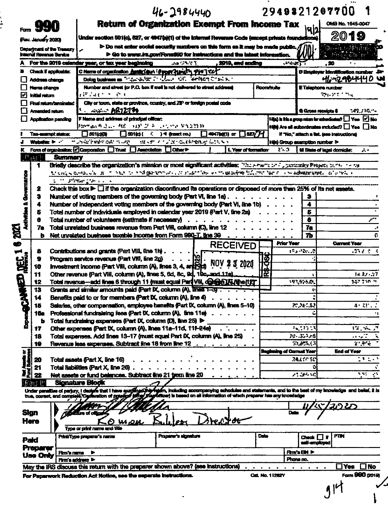 Image of first page of 2019 Form 990O for American Opportunity Project