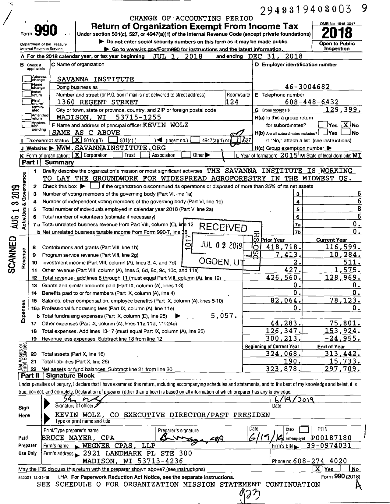 Image of first page of 2018 Form 990 for Savanna Institute