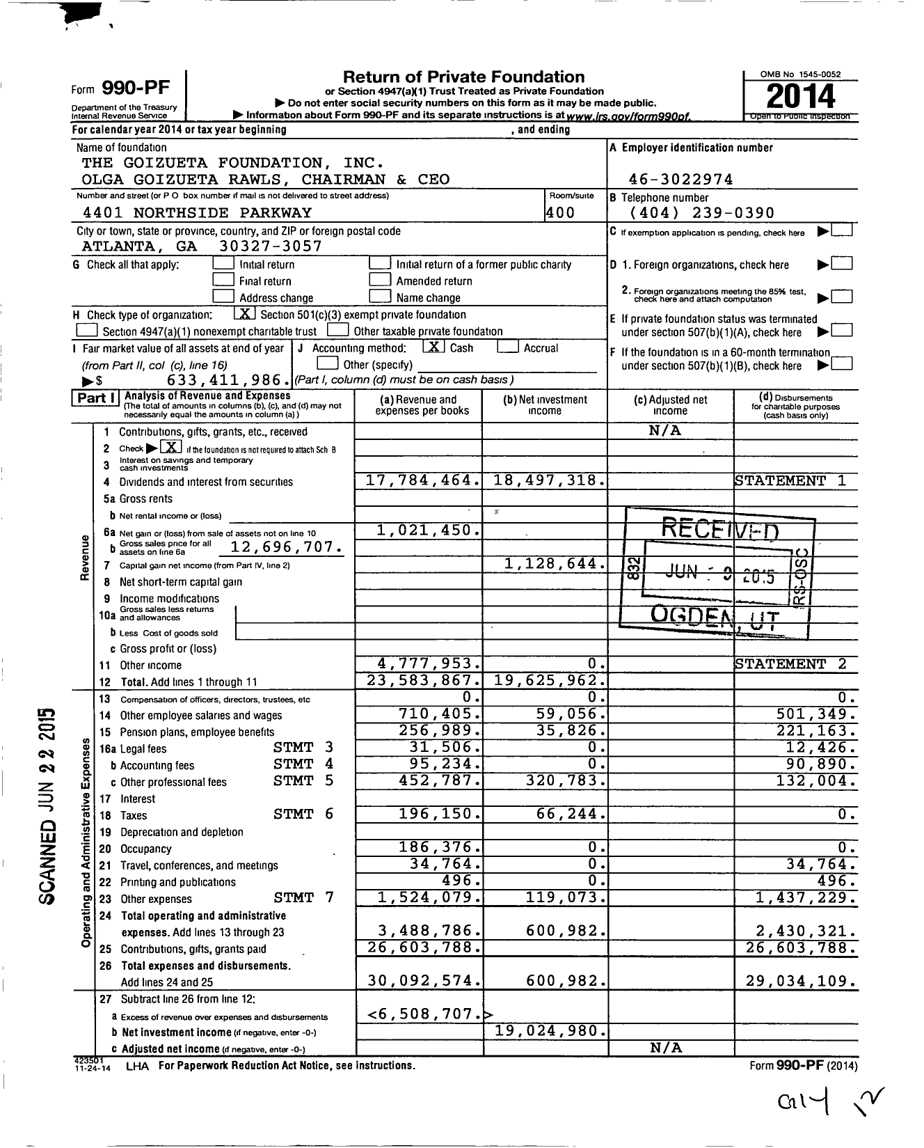 Image of first page of 2014 Form 990PF for THE GOIZUETA Foundation