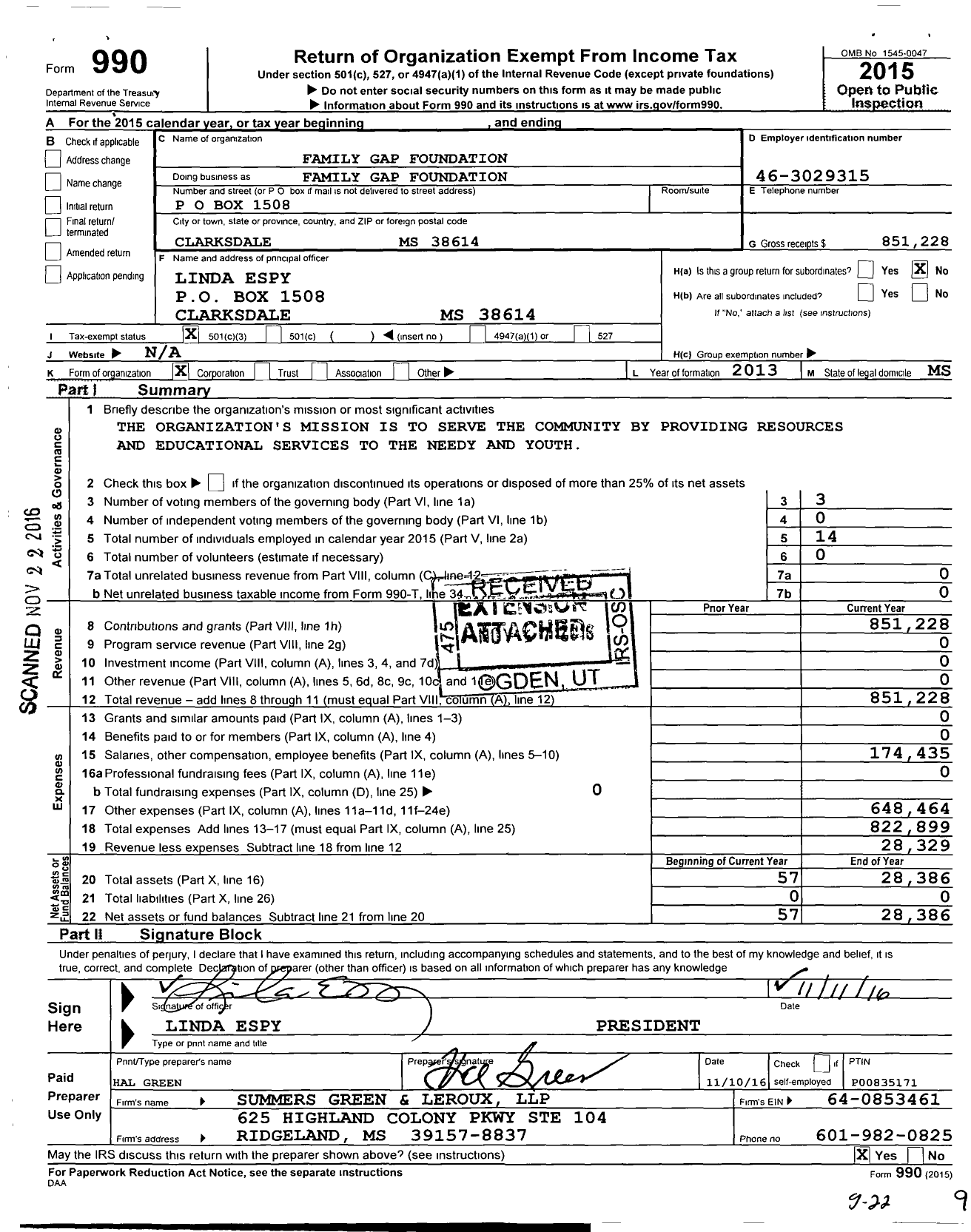 Image of first page of 2015 Form 990 for Family GAP Foundation