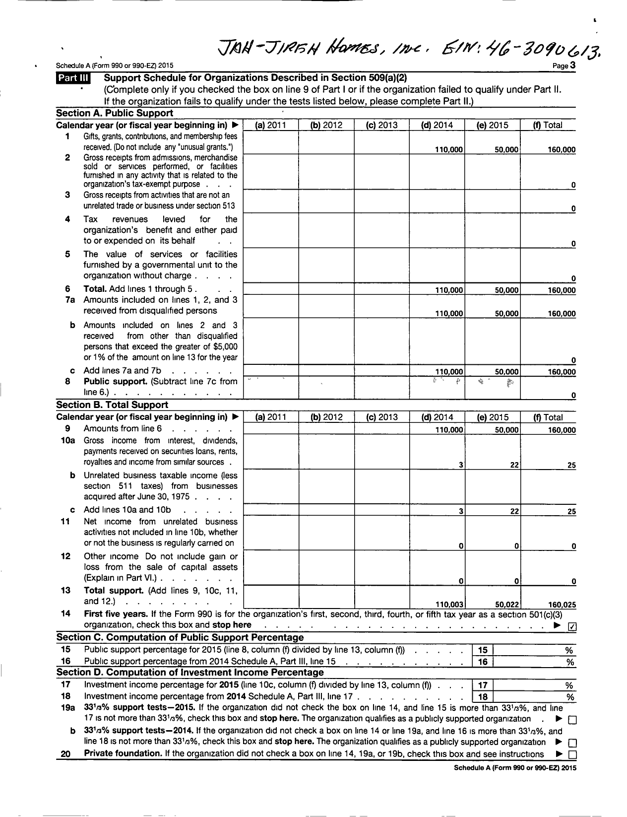 Image of first page of 2015 Form 990ER for Jah-Jireh Homes