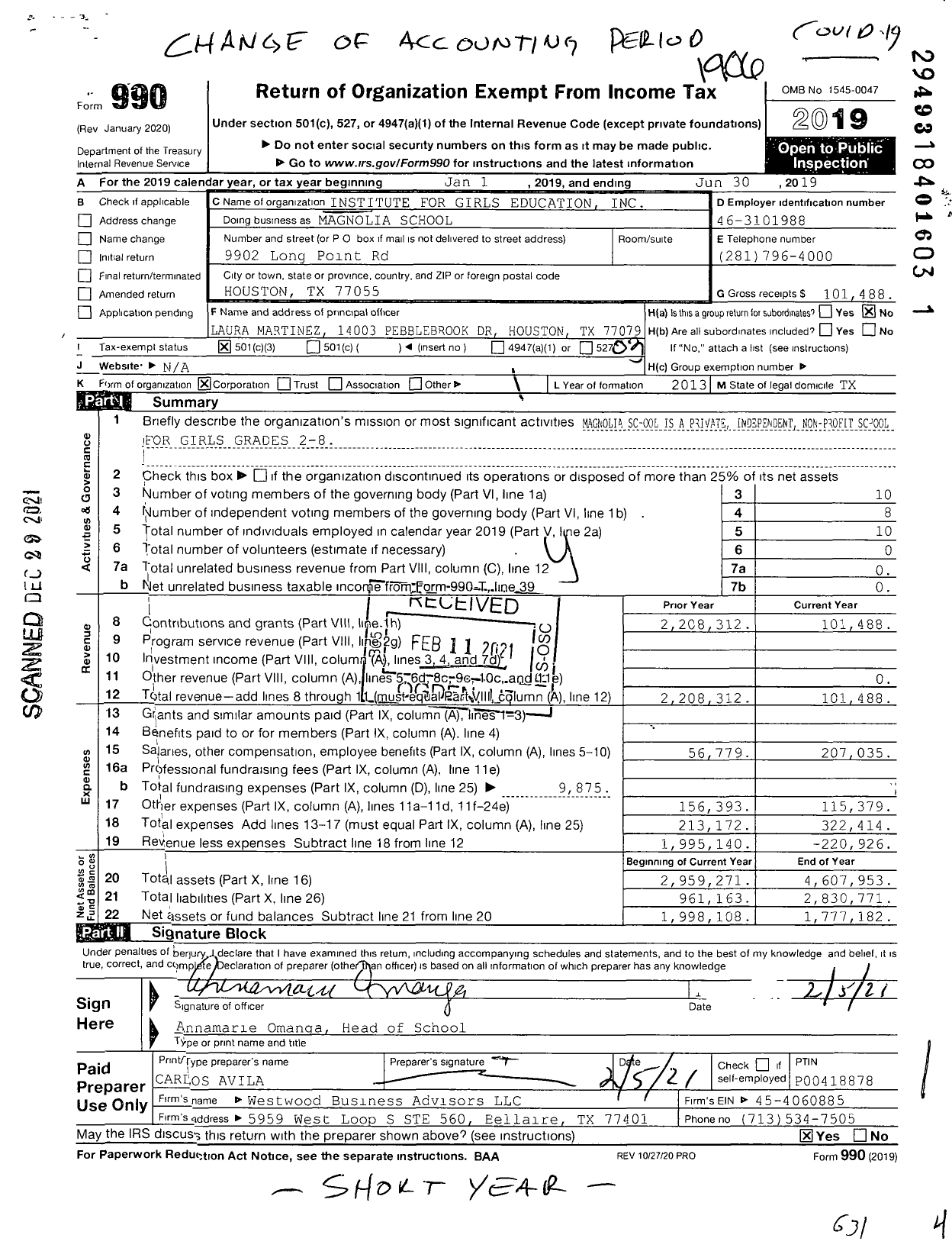 Image of first page of 2018 Form 990 for Magnolia School