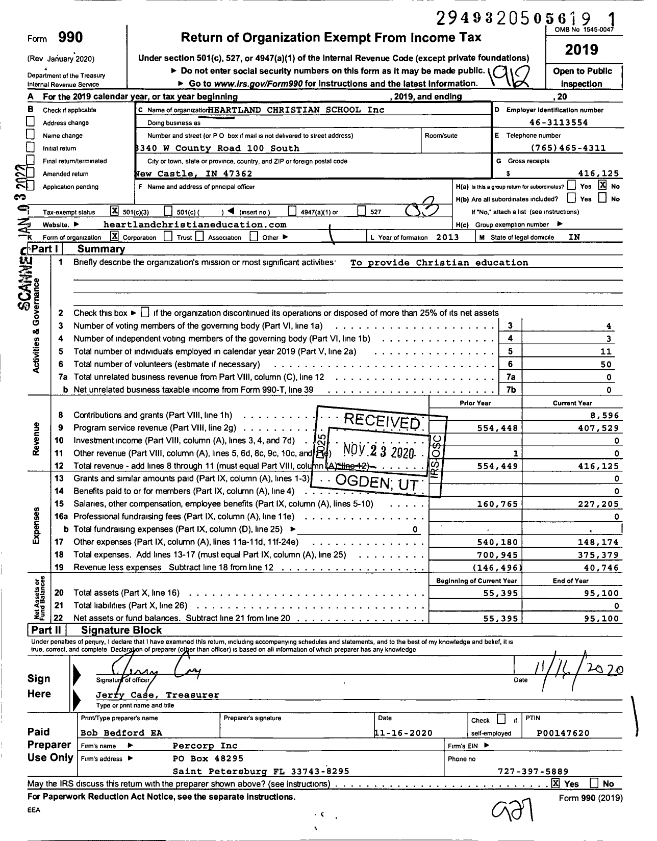 Image of first page of 2019 Form 990 for HEARTLAND CHRISTIAN Schools