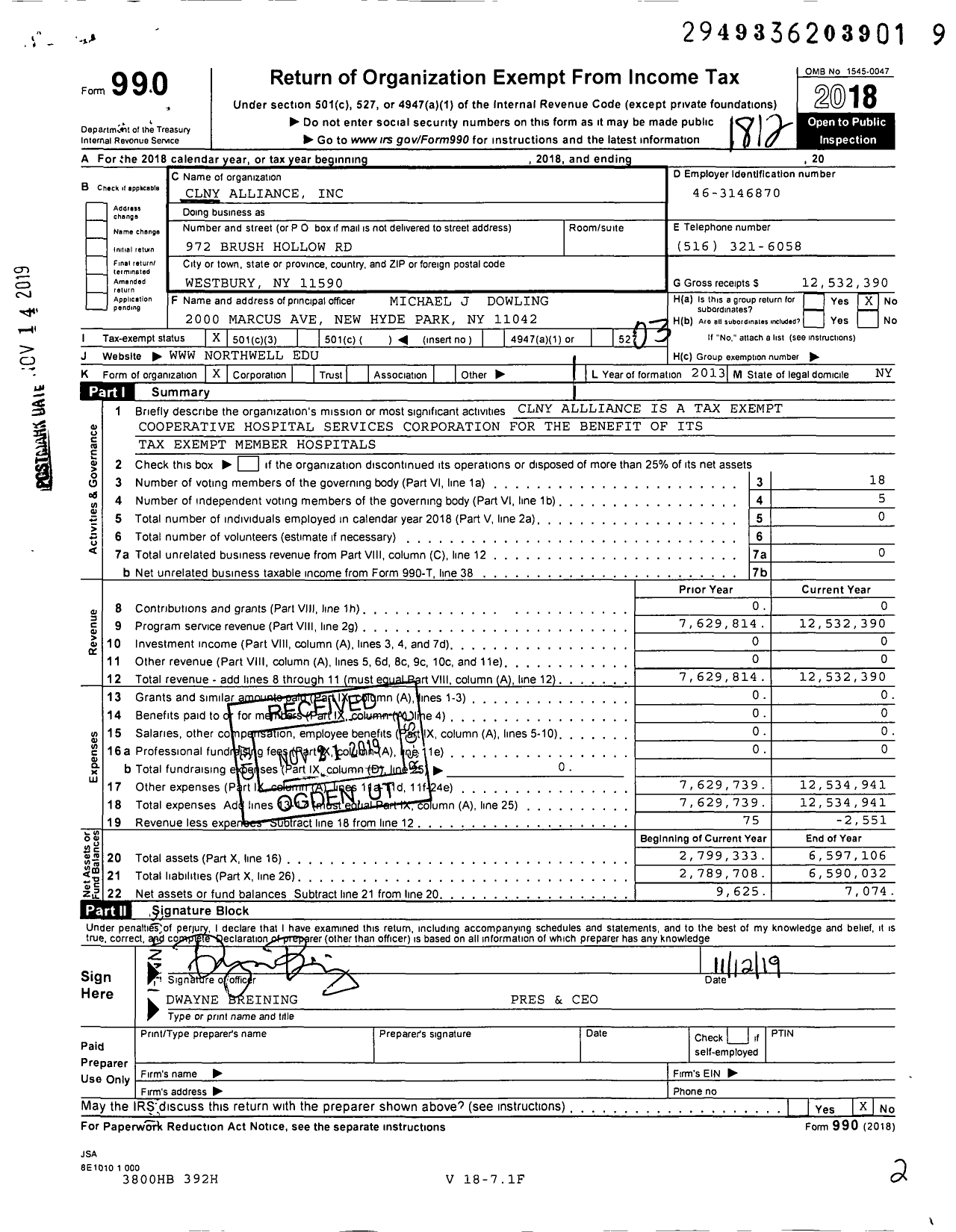 Image of first page of 2018 Form 990 for Clny Alliance