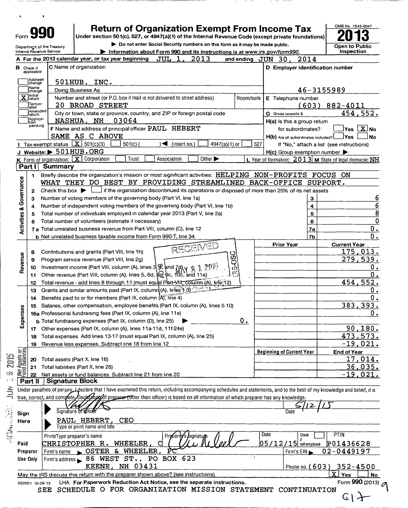 Image of first page of 2013 Form 990 for 501hub