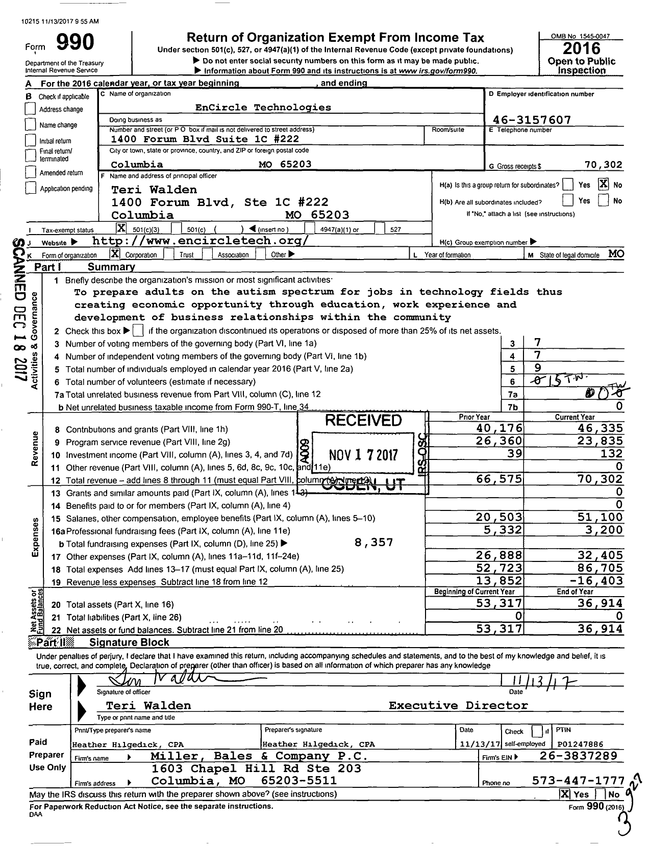 Image of first page of 2016 Form 990 for Encircle Technologies