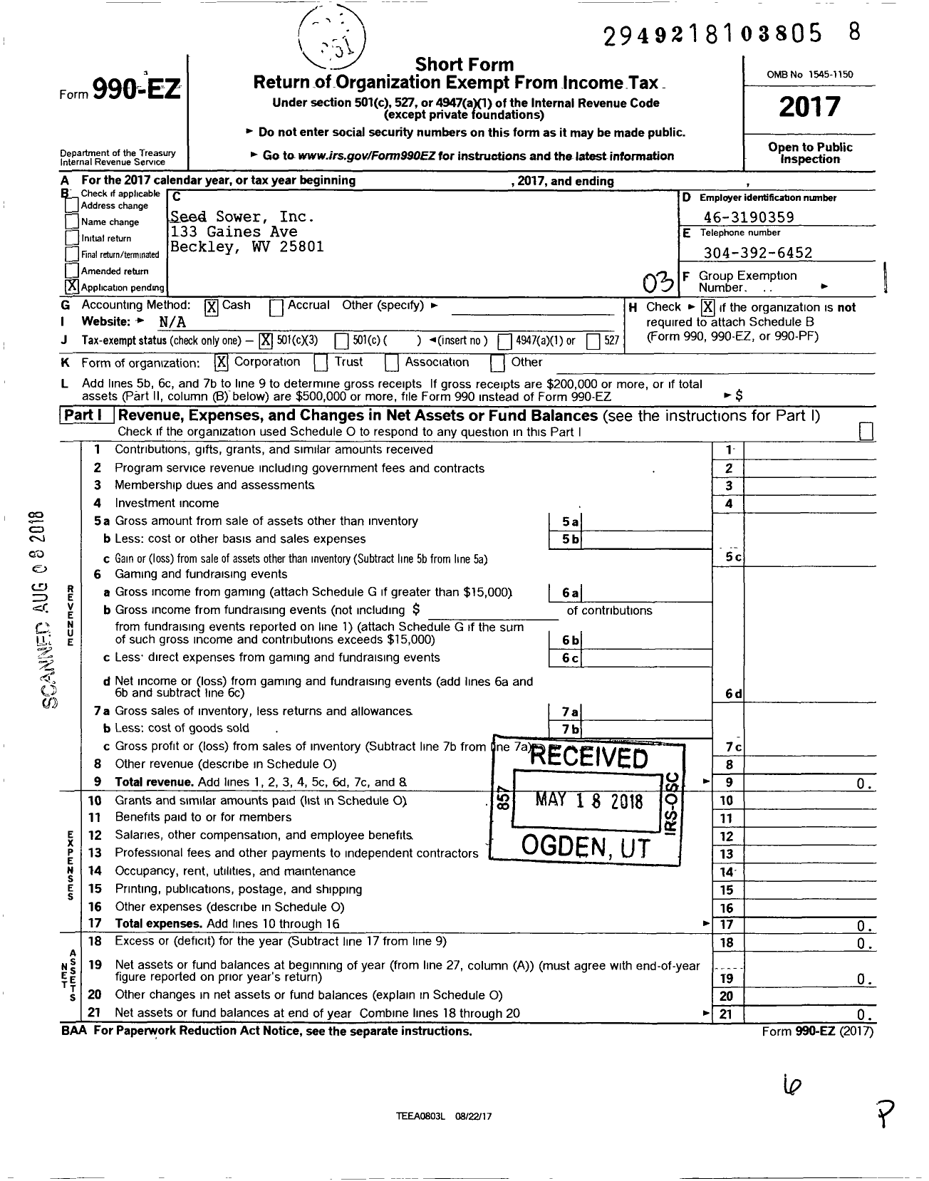 Image of first page of 2017 Form 990EZ for Seed Sower