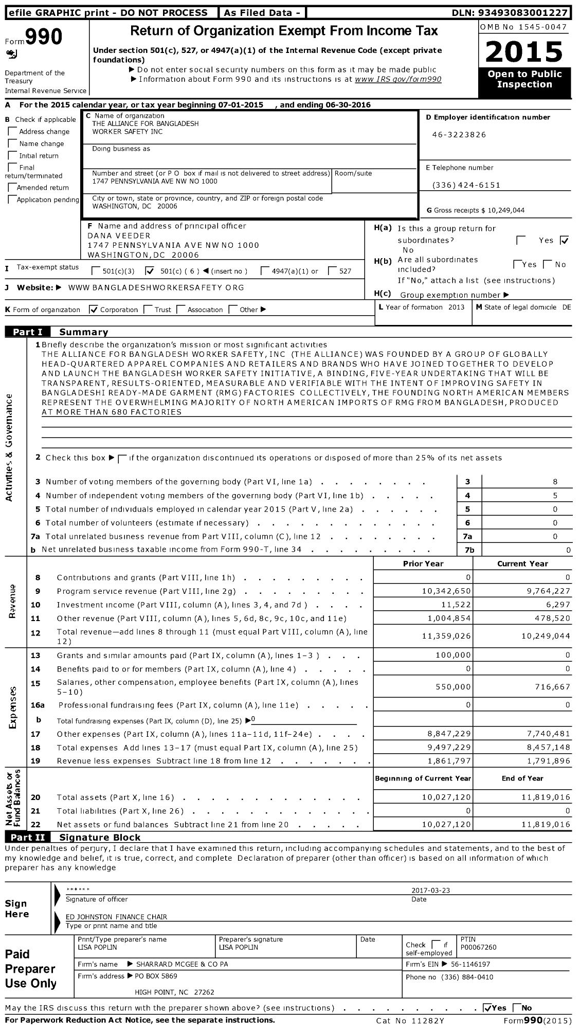 Image of first page of 2015 Form 990O for Nirapon