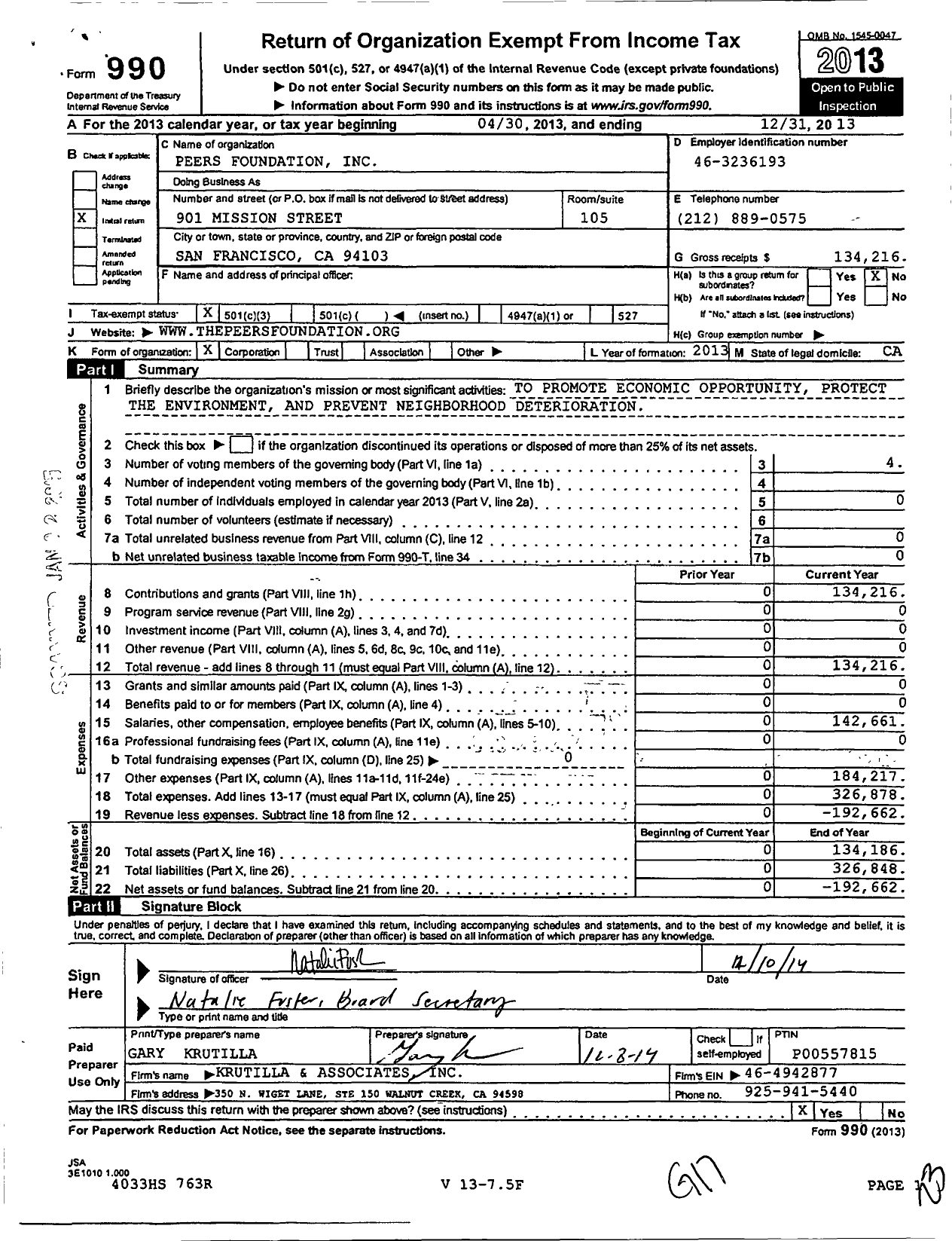 Image of first page of 2013 Form 990 for Peers Foundation