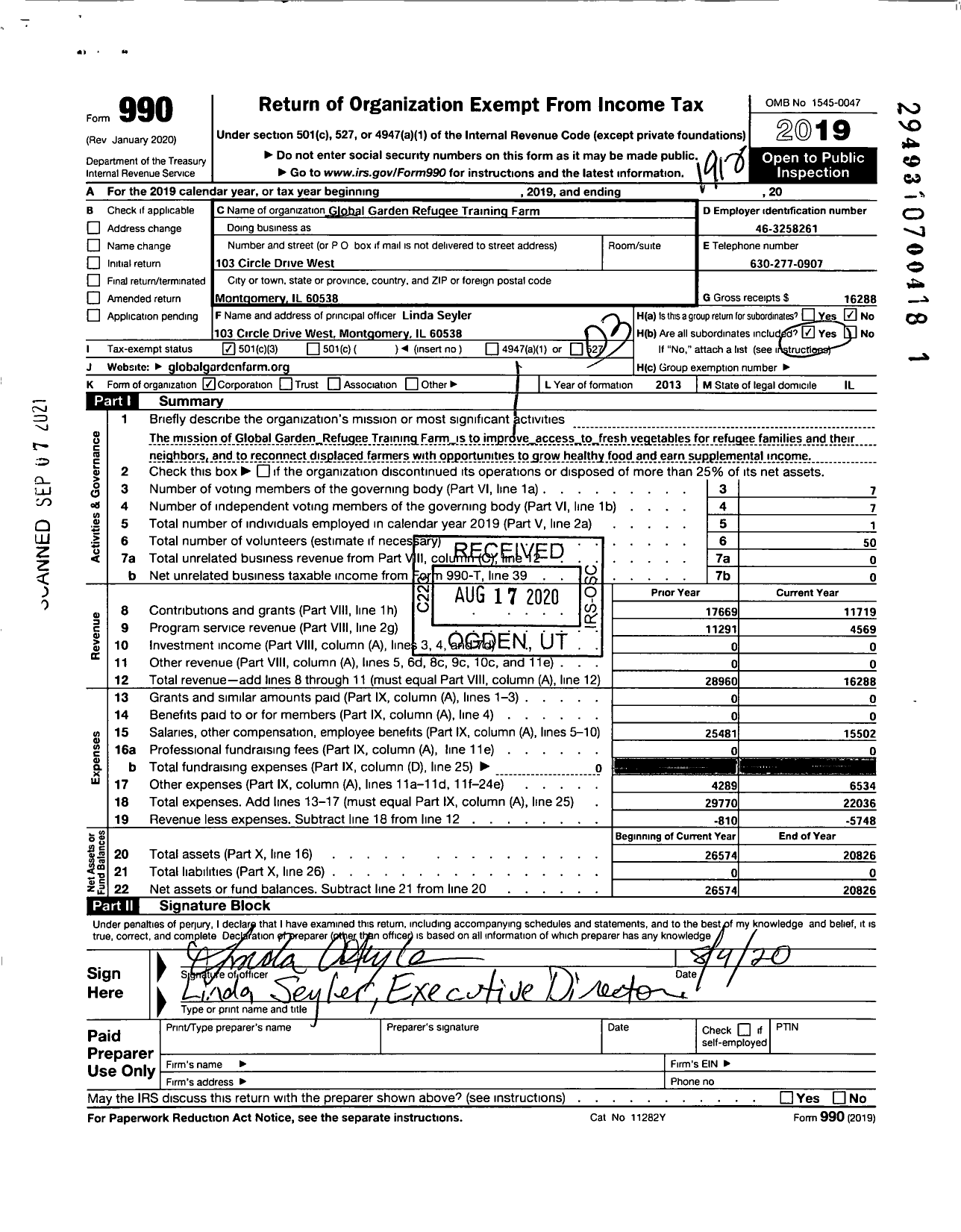 Image of first page of 2019 Form 990 for Global Garden Refugee Training Farm