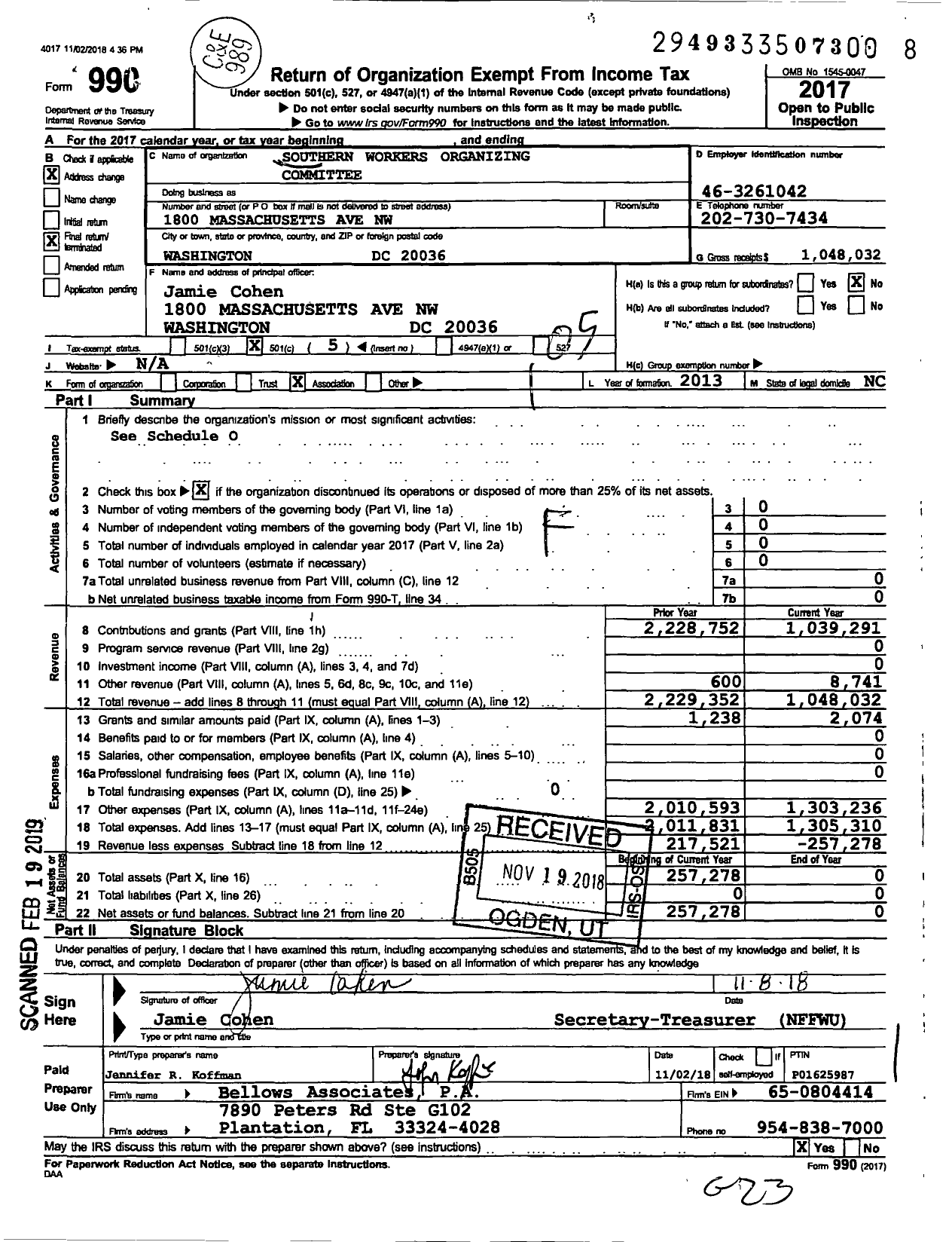 Image of first page of 2017 Form 990O for Carolina Workers Organizing Committee