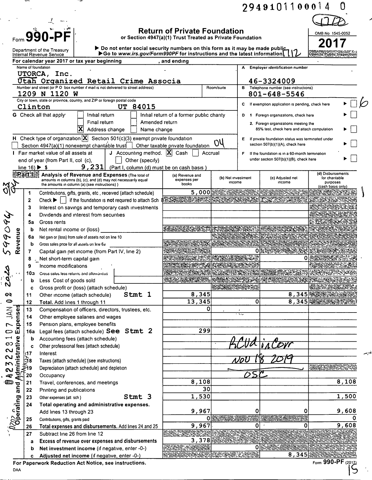 Image of first page of 2017 Form 990PR for Utorca Utah Organized Retail Crime Associa