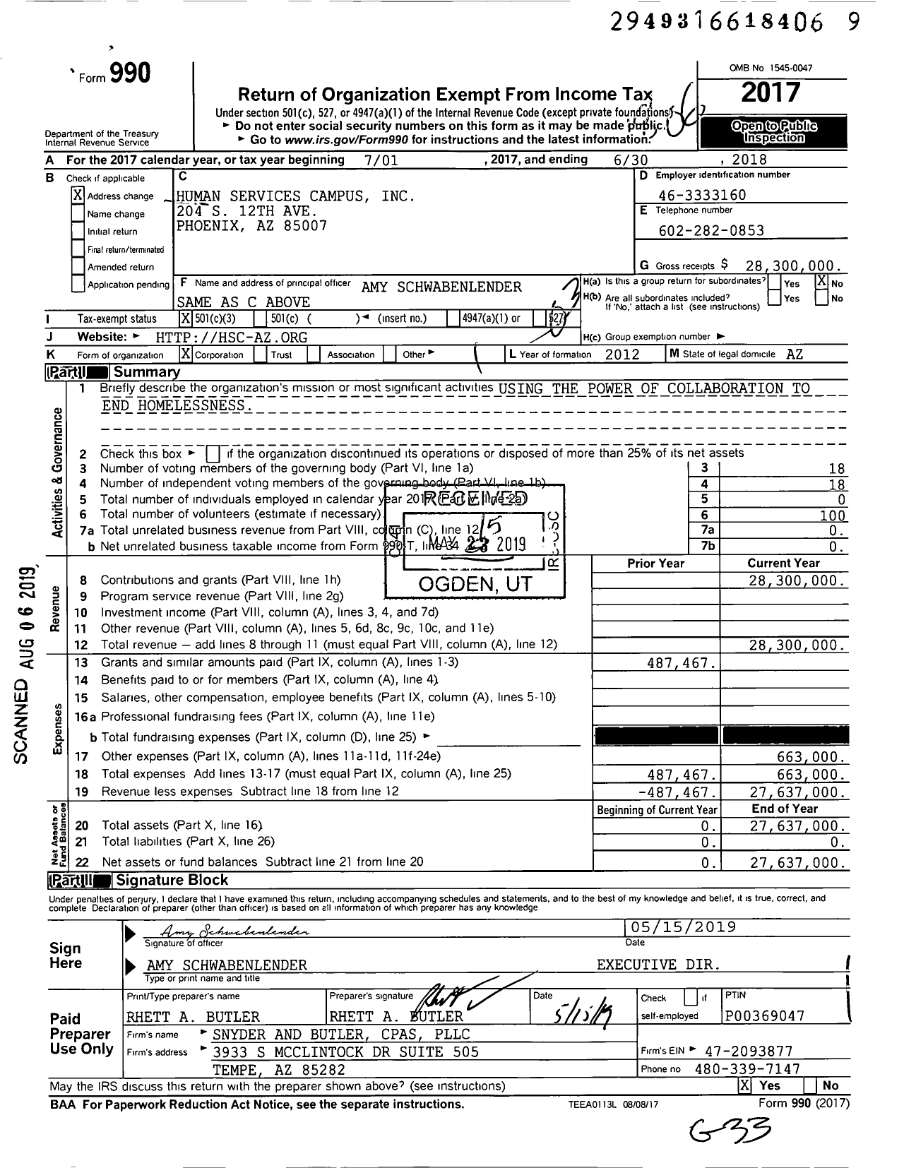 Image of first page of 2017 Form 990 for Human Services Campus