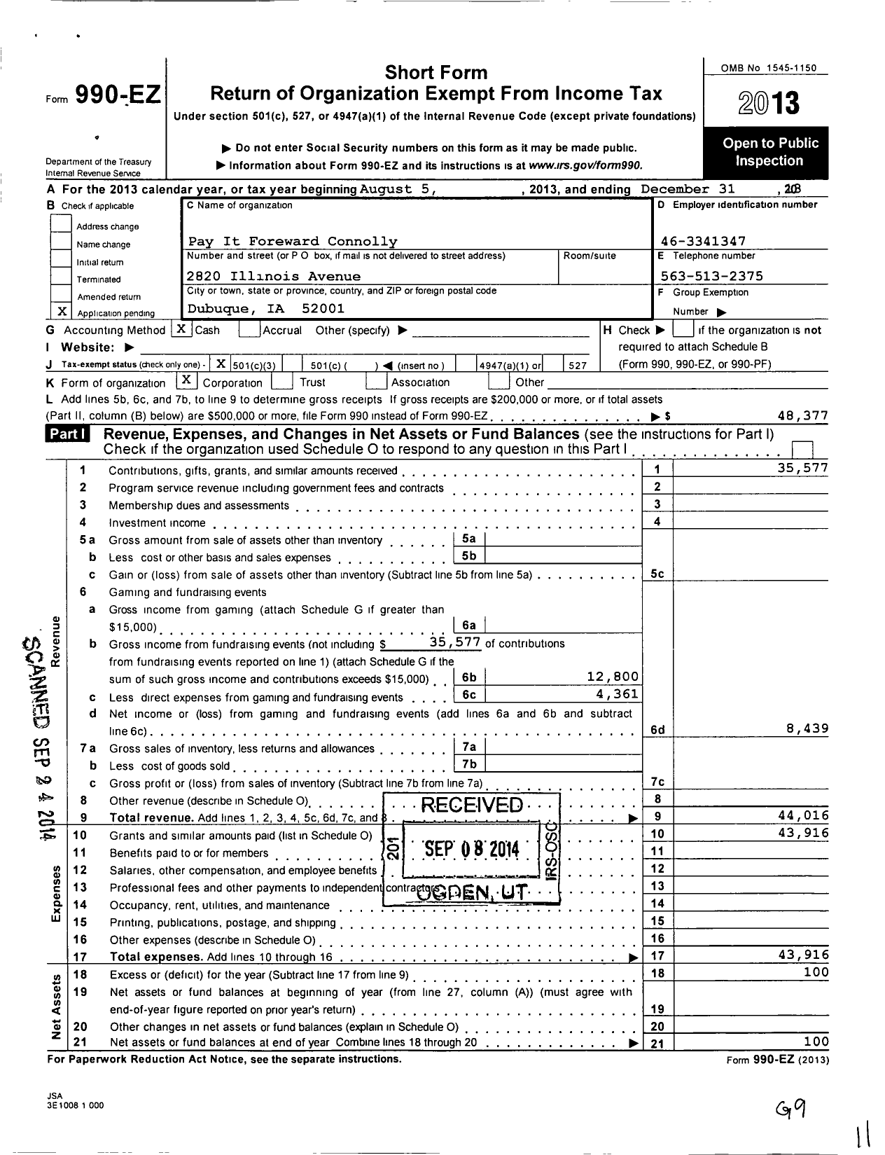 Image of first page of 2013 Form 990EZ for Pay It Foreward Connolly