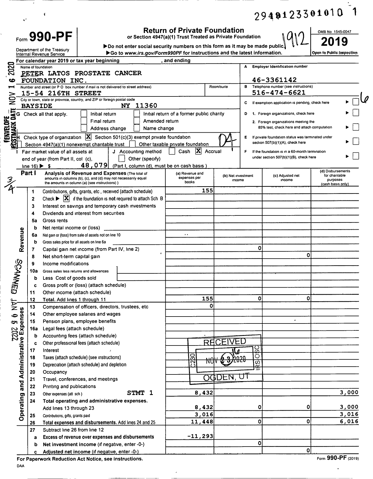 Image of first page of 2019 Form 990PF for Peter Latos Prostate Cancer Foundation