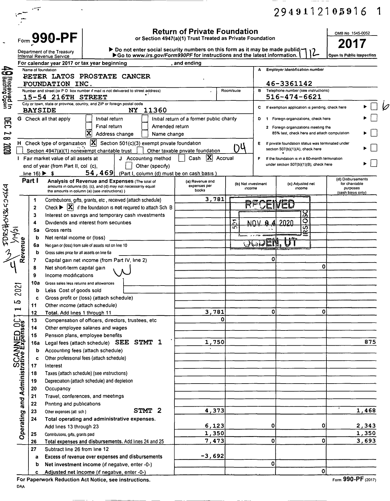 Image of first page of 2017 Form 990PF for Peter Latos Prostate Cancer Foundation