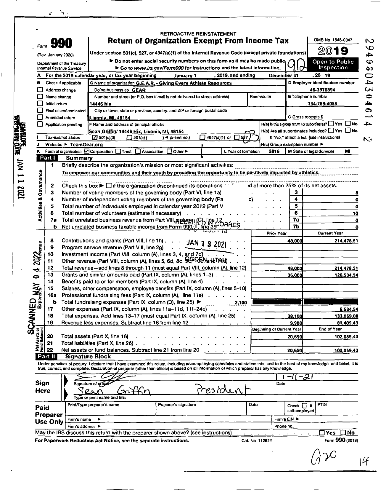 Image of first page of 2019 Form 990 for Gear