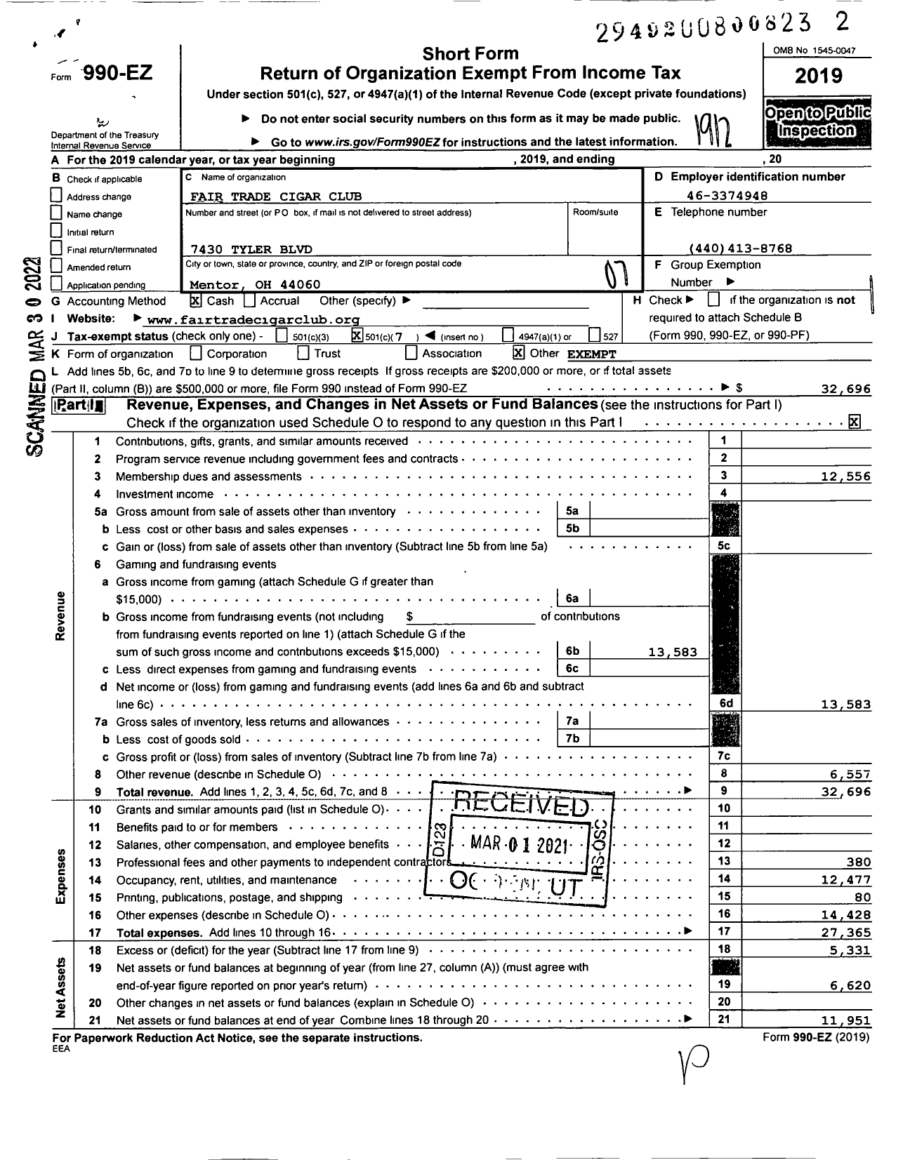 Image of first page of 2019 Form 990EO for Fair Trade Cigar Club