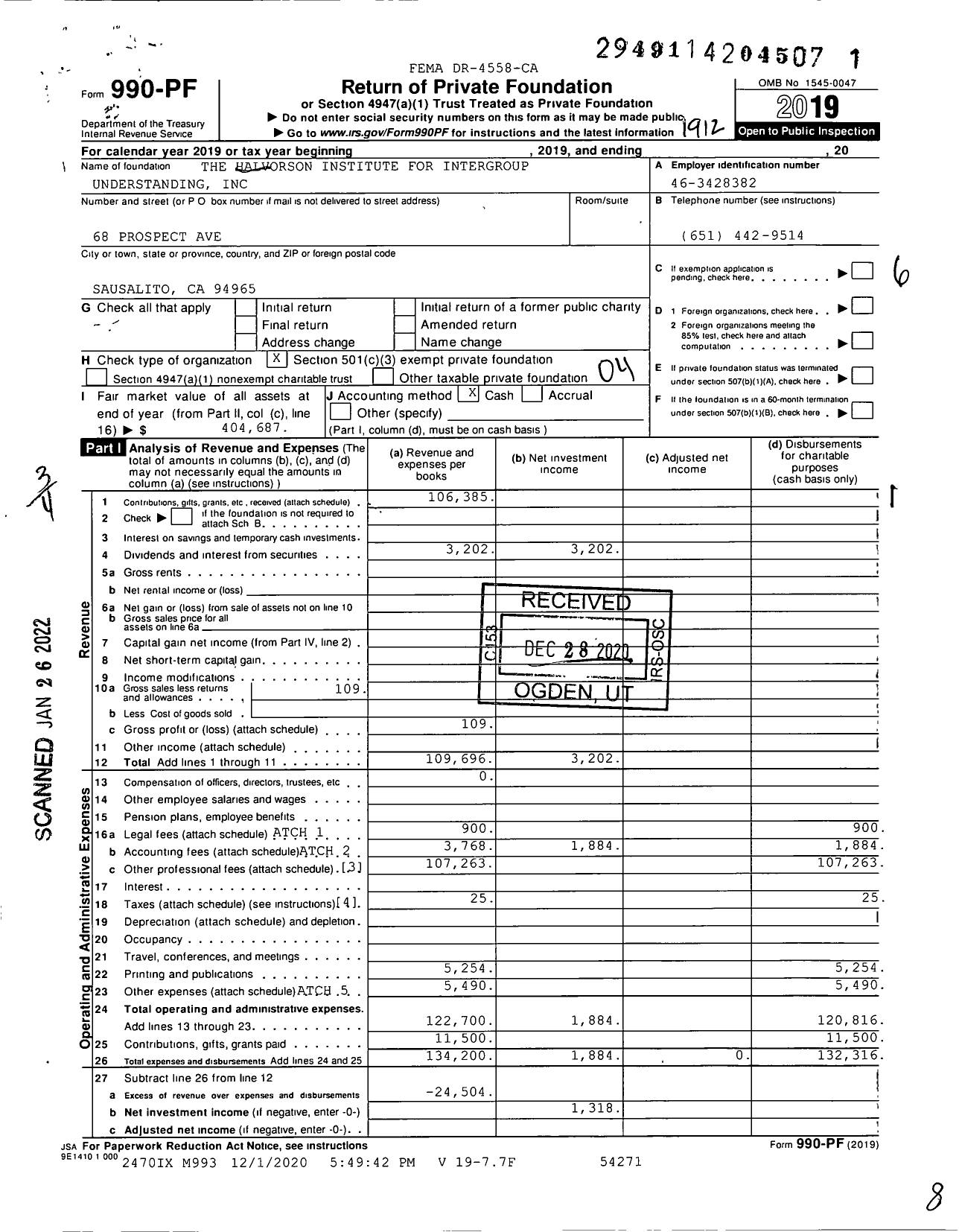 Image of first page of 2019 Form 990PF for The Halvorson Institute for Intergroup Understanding