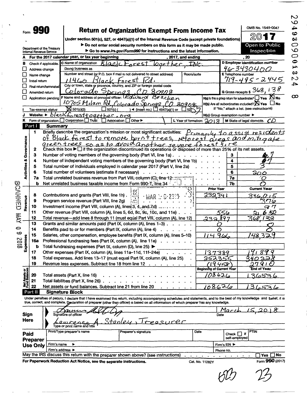 Image of first page of 2017 Form 990 for Black Forest Together