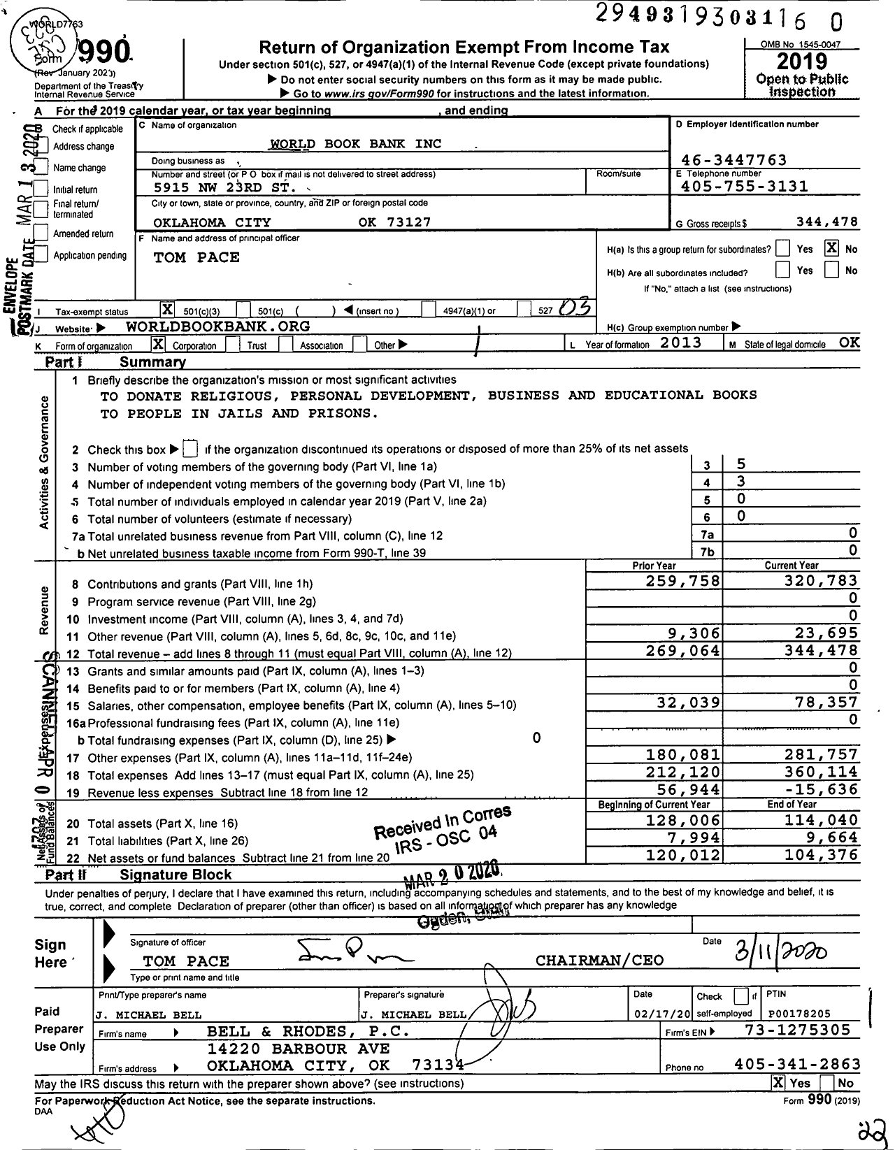 Image of first page of 2019 Form 990 for World Book Bank